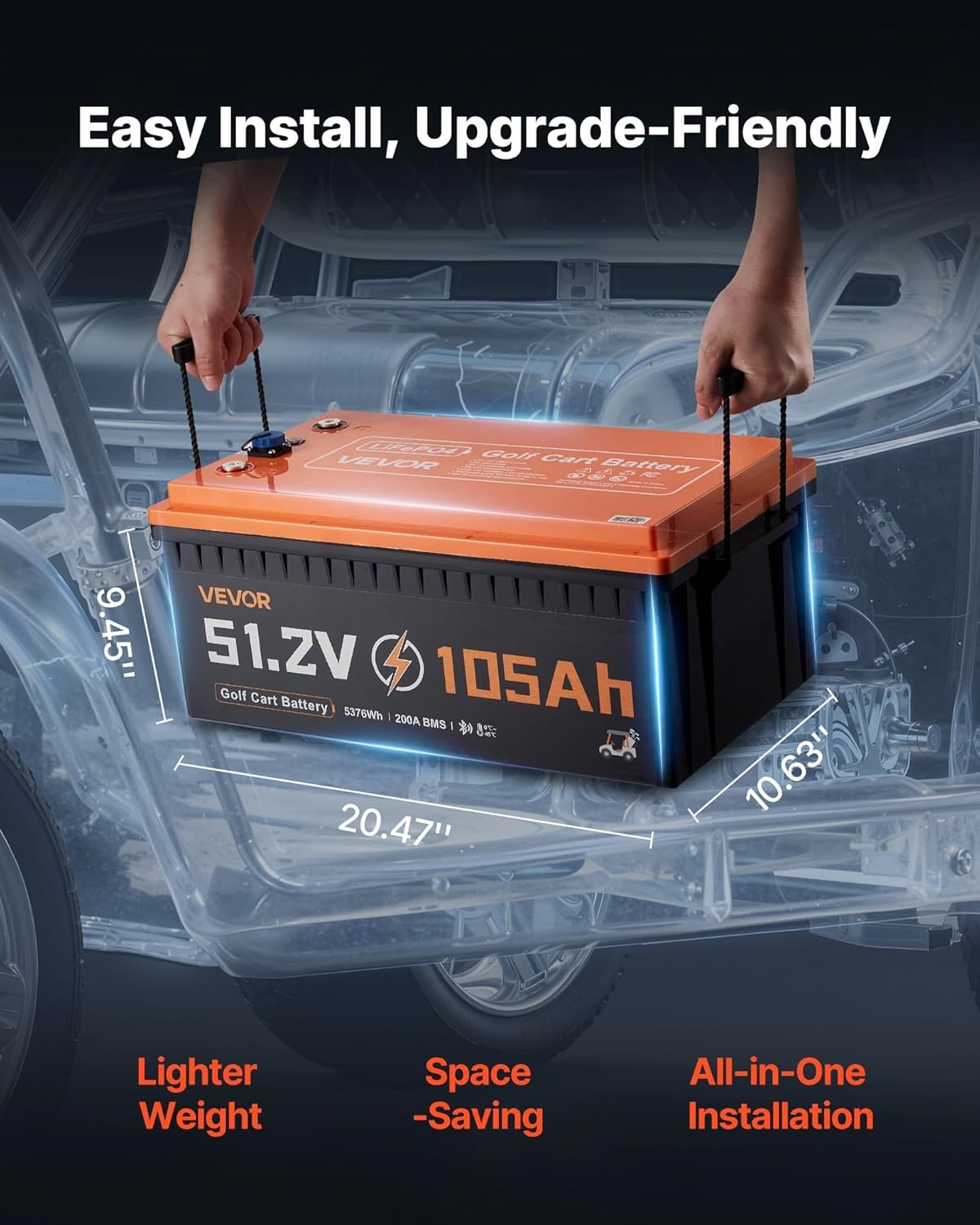 image:imageVEVOR 48V 512V 105AH Lithium Golf Cart Battery with 18A Charger Lifepo4 Battery Kit Builtin 200A BMS with Bluetooth amp Touch Monitor 2C Discharge 4000 Cycles for Golf Carts Trolling Motors