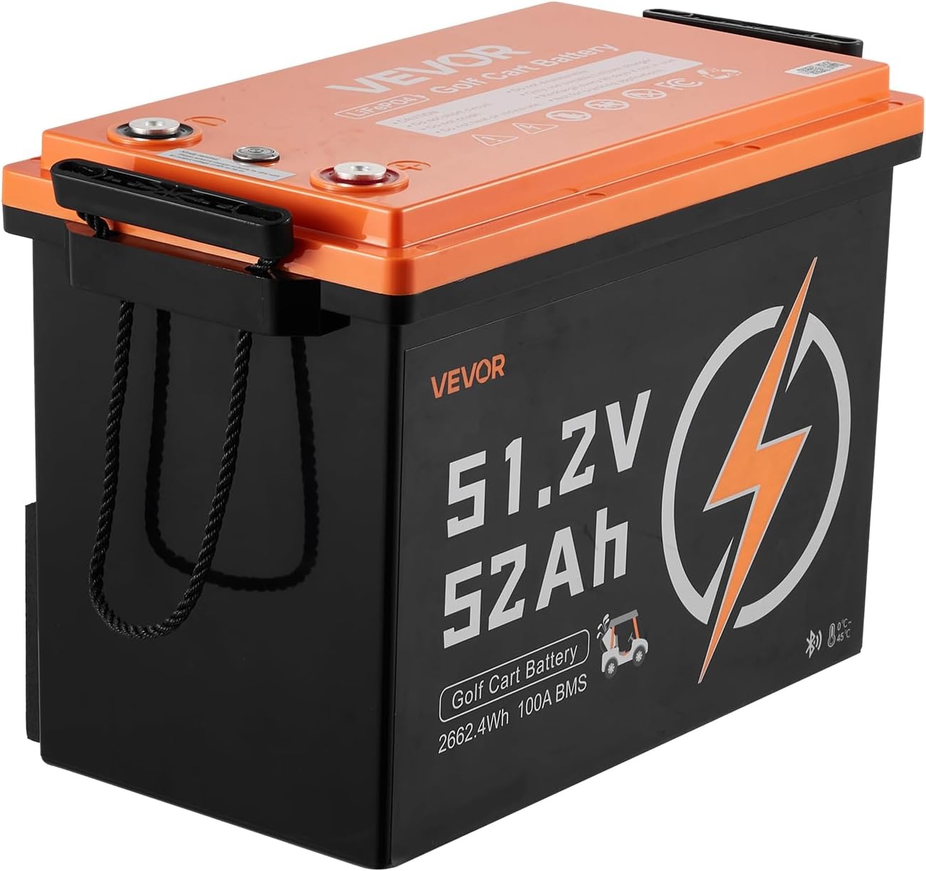 image:imageVEVOR 48V 512V 52AH Lithium Golf Cart Battery with 15A Charger Lifepo4 Battery Kit Builtin 100A BMS 4000 Cycles 2C Discharge Rate Bluetooth amp Mobile APP for Golf Carts Trolling Motors