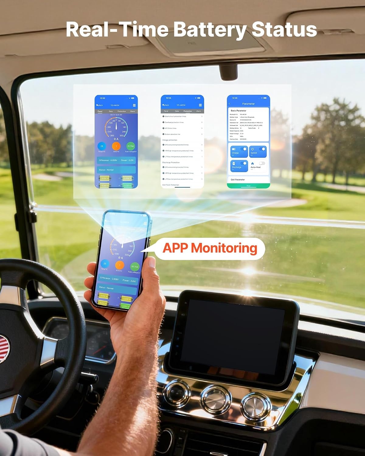 image:imageVEVOR 48V 512V 52AH Lithium Golf Cart Battery with 15A Charger Lifepo4 Battery Kit Builtin 100A BMS 4000 Cycles 2C Discharge Rate Bluetooth amp Mobile APP for Golf Carts Trolling Motors