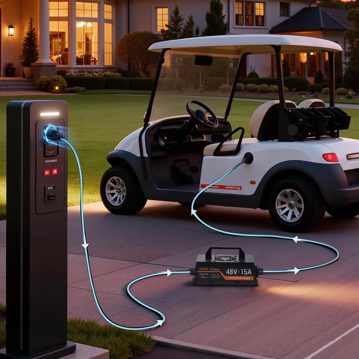 image:imageVEVOR 48V 512V 52AH Lithium Golf Cart Battery with 15A Charger Lifepo4 Battery Kit Builtin 100A BMS 4000 Cycles 2C Discharge Rate Bluetooth amp Mobile APP for Golf Carts Trolling Motors