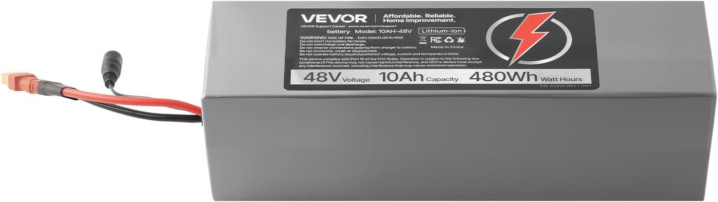 image:imageVEVOR 48V Lithium Battery 10Ah Lithium Battery Pack with 30A BMS Protection Charger TPlug Expansion Cable 500 Cycles IP66 Waterproof PVC Shell Fast Charging Compatible with 2400W Motors48V 10Ah