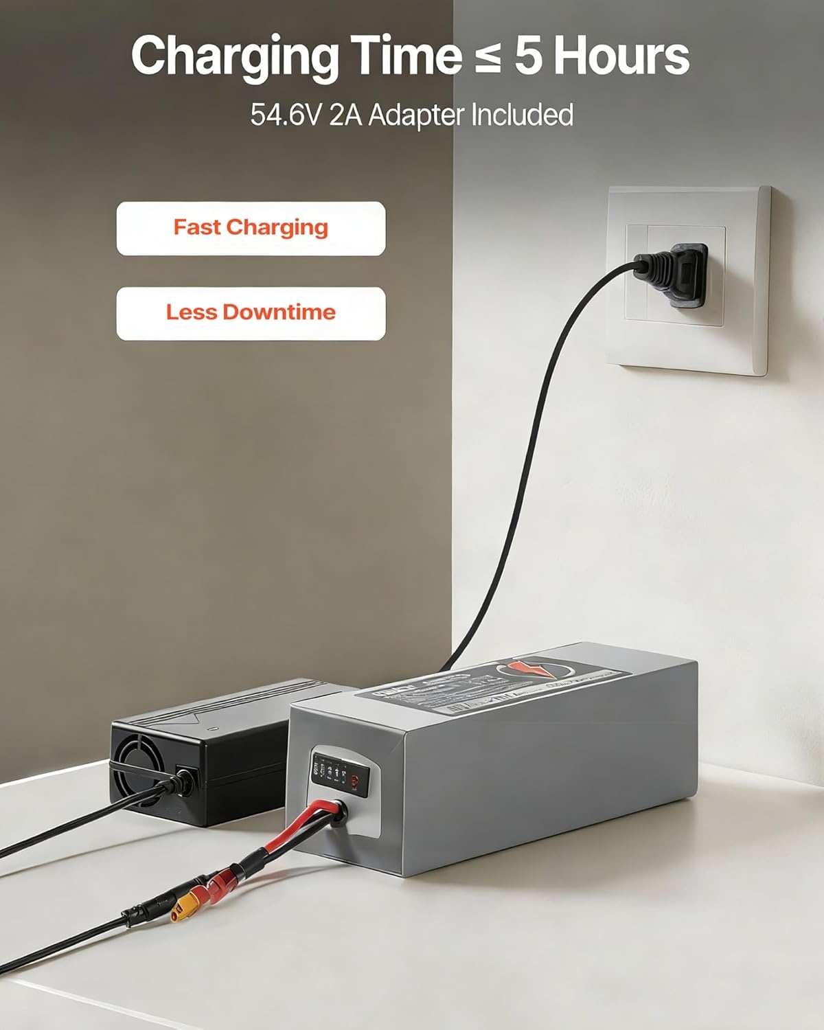 image:imageVEVOR 48V Lithium Battery 10Ah Lithium Battery Pack with 30A BMS Protection Charger TPlug Expansion Cable 500 Cycles IP66 Waterproof PVC Shell Fast Charging Compatible with 2400W Motors48V 10Ah