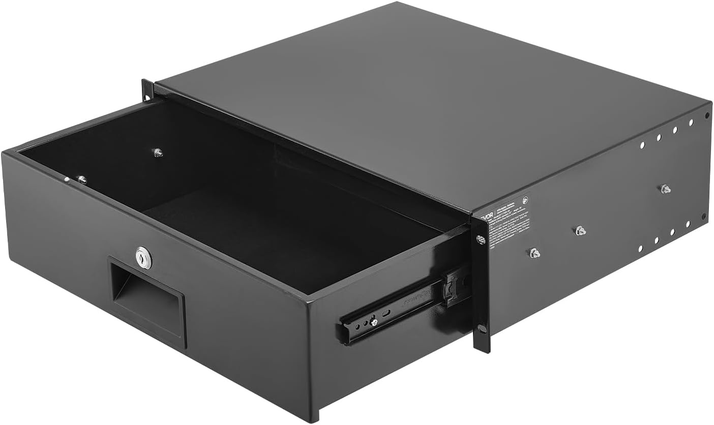 image:imageVEVOR 4U Rack Drawer Lockable Server Cabinet Case 138 Depth Server Rack Mount Drawer for 19 Network EquipmentDJAV Rack or Cabinet Enclosure 50 lbs Max Load with Cable Management Holes3U
