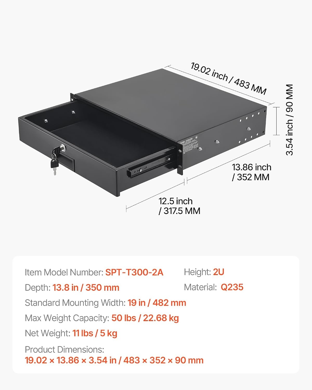 image:imageVEVOR 4U Rack Drawer Lockable Server Cabinet Case 138 Depth Server Rack Mount Drawer for 19 Network EquipmentDJAV Rack or Cabinet Enclosure 50 lbs Max Load with Cable Management Holes2U
