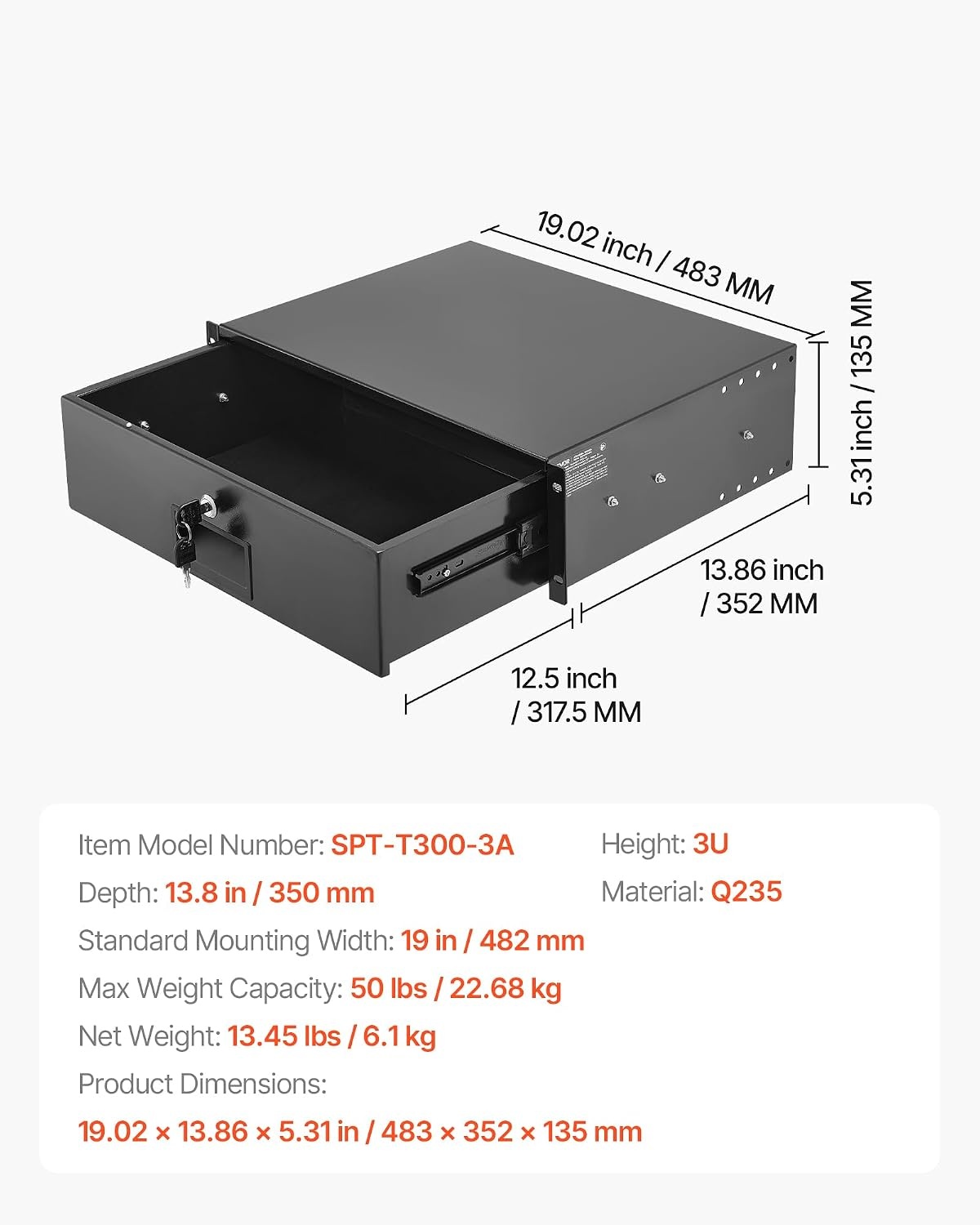 image:imageVEVOR 4U Rack Drawer Lockable Server Cabinet Case 138 Depth Server Rack Mount Drawer for 19 Network EquipmentDJAV Rack or Cabinet Enclosure 50 lbs Max Load with Cable Management Holes3U