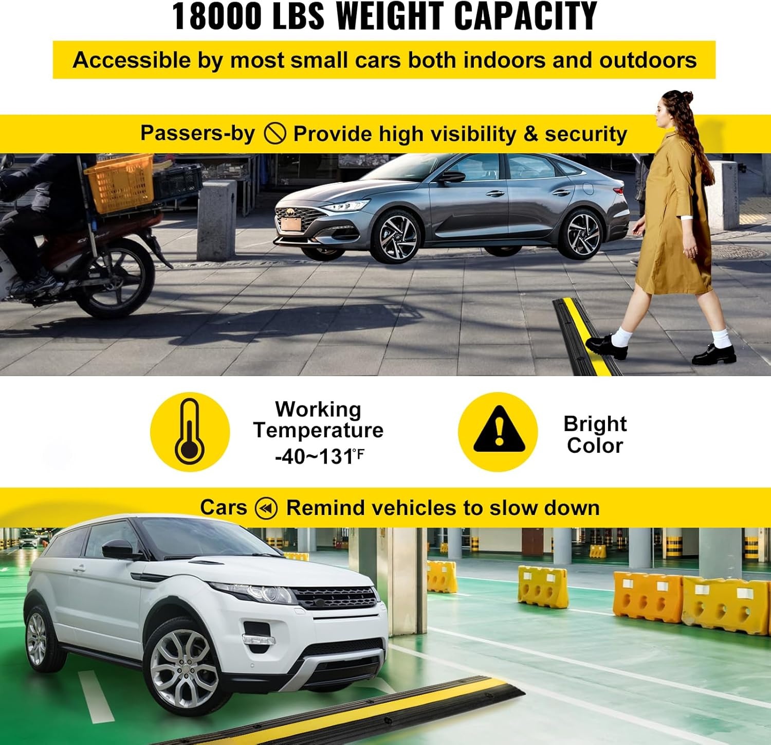 image:imageVEVOR 5 Channel Rubber Cable Protector Ramp Heavy Duty 22000 lbsaxle Capacity Wire Hose Cord Cover Ramp ADA Compliant Driveway Road Hump Traffic Speed Bump wFlipOpen Top Cover1 Channel4PCS