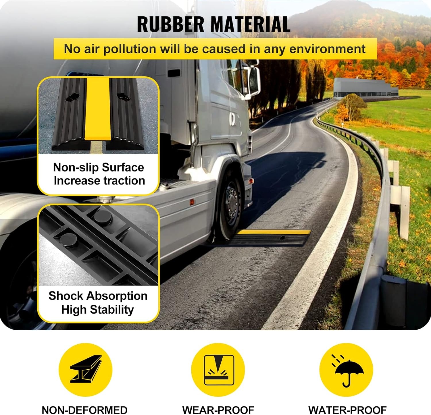 image:imageVEVOR 5 Channel Rubber Cable Protector Ramp Heavy Duty 22000 lbsaxle Capacity Wire Hose Cord Cover Ramp ADA Compliant Driveway Road Hump Traffic Speed Bump wFlipOpen Top Cover1 Channel4PCS