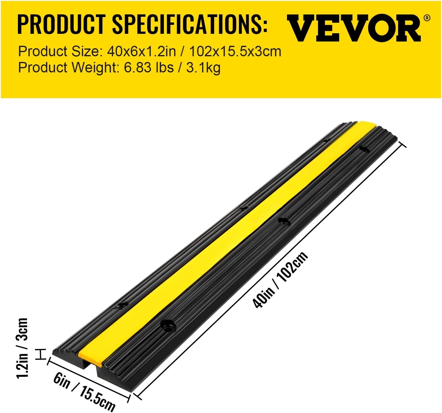image:imageVEVOR 5 Channel Rubber Cable Protector Ramp Heavy Duty 22000 lbsaxle Capacity Wire Hose Cord Cover Ramp ADA Compliant Driveway Road Hump Traffic Speed Bump wFlipOpen Top Cover1 Channel4PCS