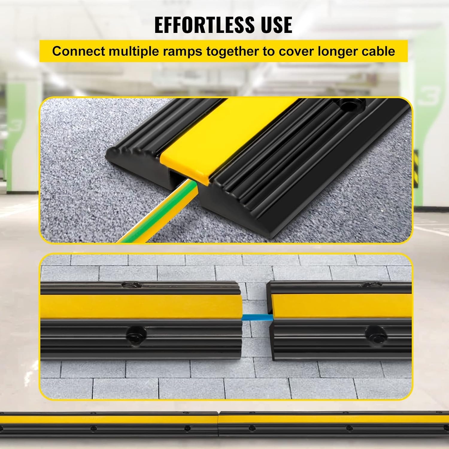 image:imageVEVOR 5 Channel Rubber Cable Protector Ramp Heavy Duty 22000 lbsaxle Capacity Wire Hose Cord Cover Ramp ADA Compliant Driveway Road Hump Traffic Speed Bump wFlipOpen Top Cover1 Channel4PCS
