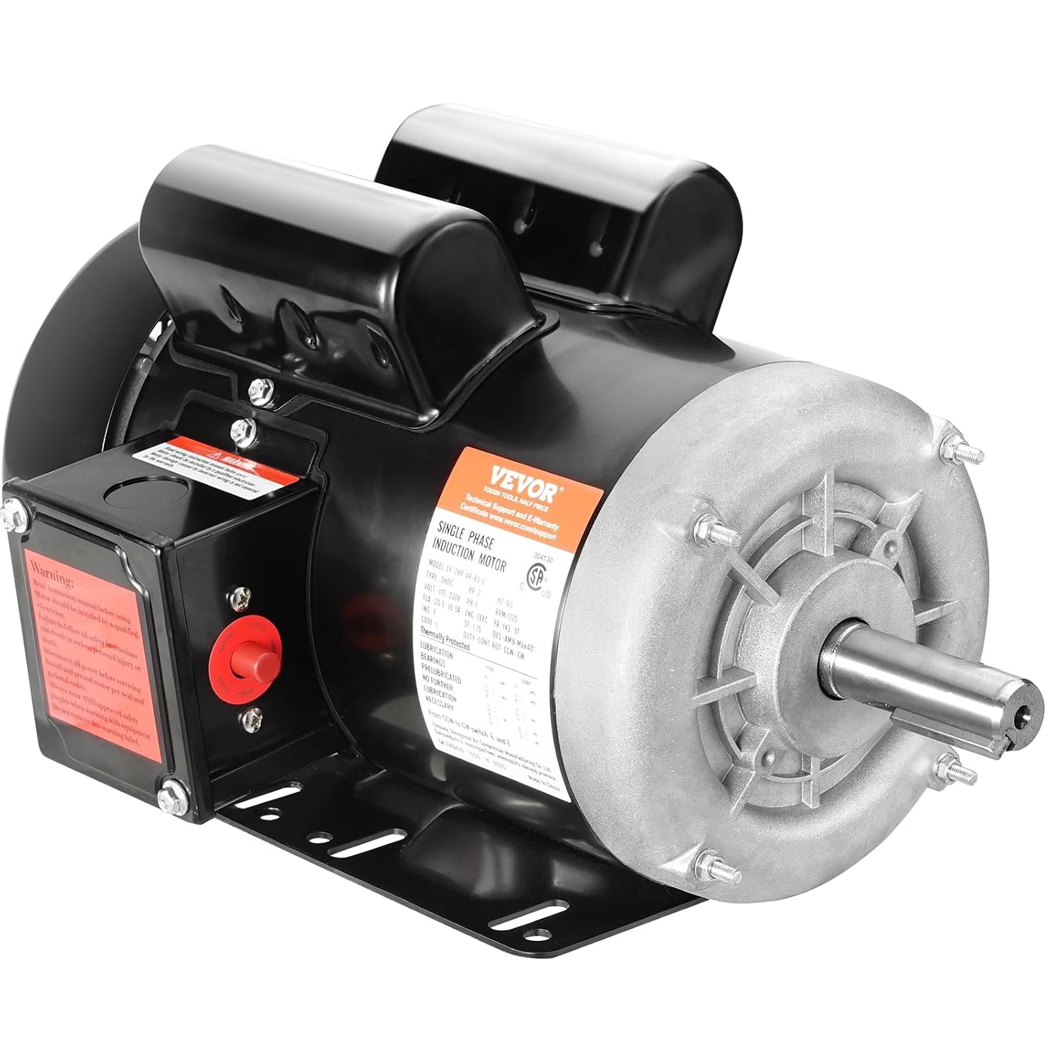 image:imageVEVOR 5 HP Electric Motor 3450RPM Air Compressor Motor CWCCW Rotation 0875 inch Shaft Diameter 225inch Shaft Length 1014Nm Torque SinglePhase 230V TEFC Cooling1