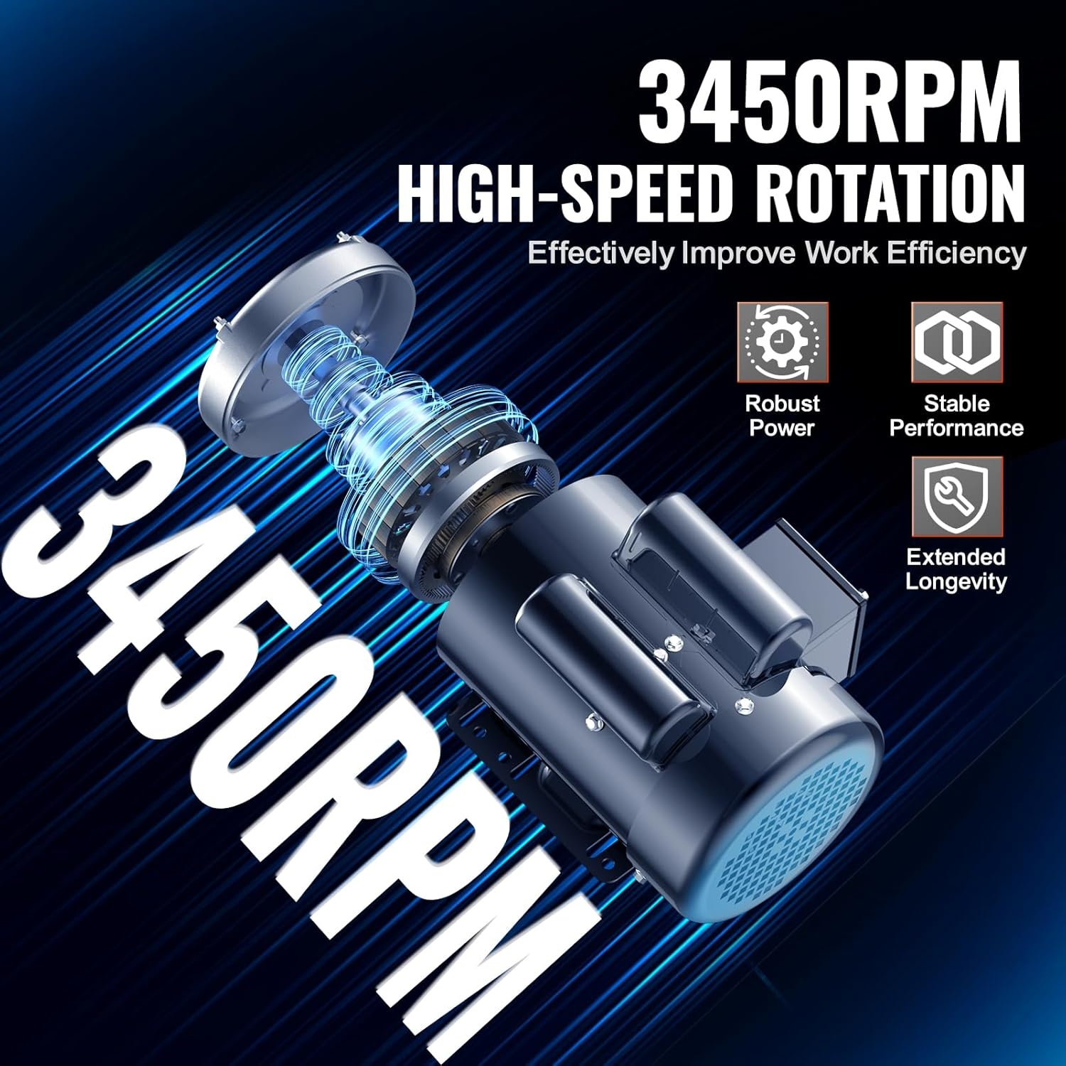 image:imageVEVOR 5 HP Electric Motor 3450RPM Air Compressor Motor CWCCW Rotation 0875 inch Shaft Diameter 225inch Shaft Length 1014Nm Torque SinglePhase 230V TEFC Cooling1