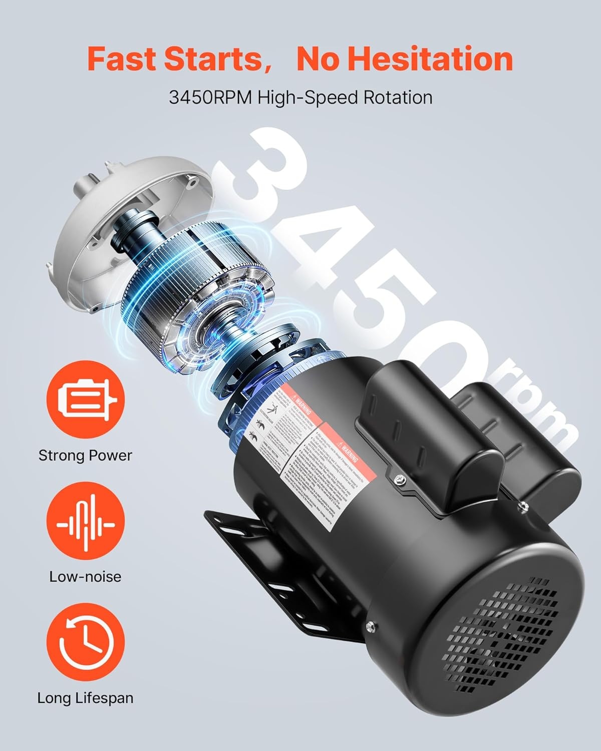 image:imageVEVOR 5 HP Electric Motor 3450RPM Air Compressor Motor CWCCW Rotation 0875 inch Shaft Diameter 225inch Shaft Length 1014Nm Torque SinglePhase 230V TEFC Cooling1