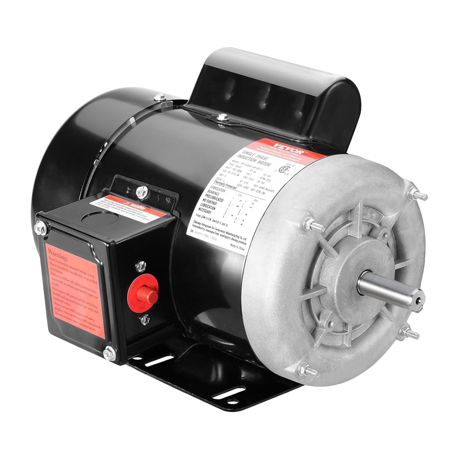 image:imageVEVOR 5 HP Electric Motor 3450RPM Air Compressor Motor CWCCW Rotation 0875 inch Shaft Diameter 225inch Shaft Length 1014Nm Torque SinglePhase 230V TEFC Cooling1