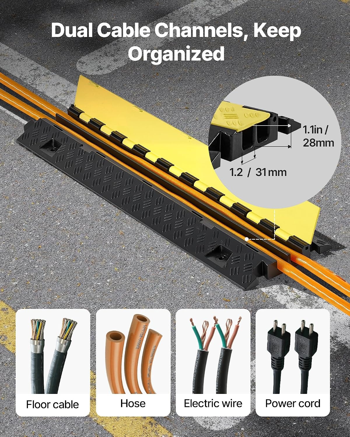 image:imageVEVOR 5 PCs TPU Cable Protector Ramp Heavy Duty 2Channel Speed Bumps for Road OdorFree EcoFriendly TPU with TPR Cover for Driveway Hose Floor Cord Cover 22000 lbsAxle Capacity3 PCs