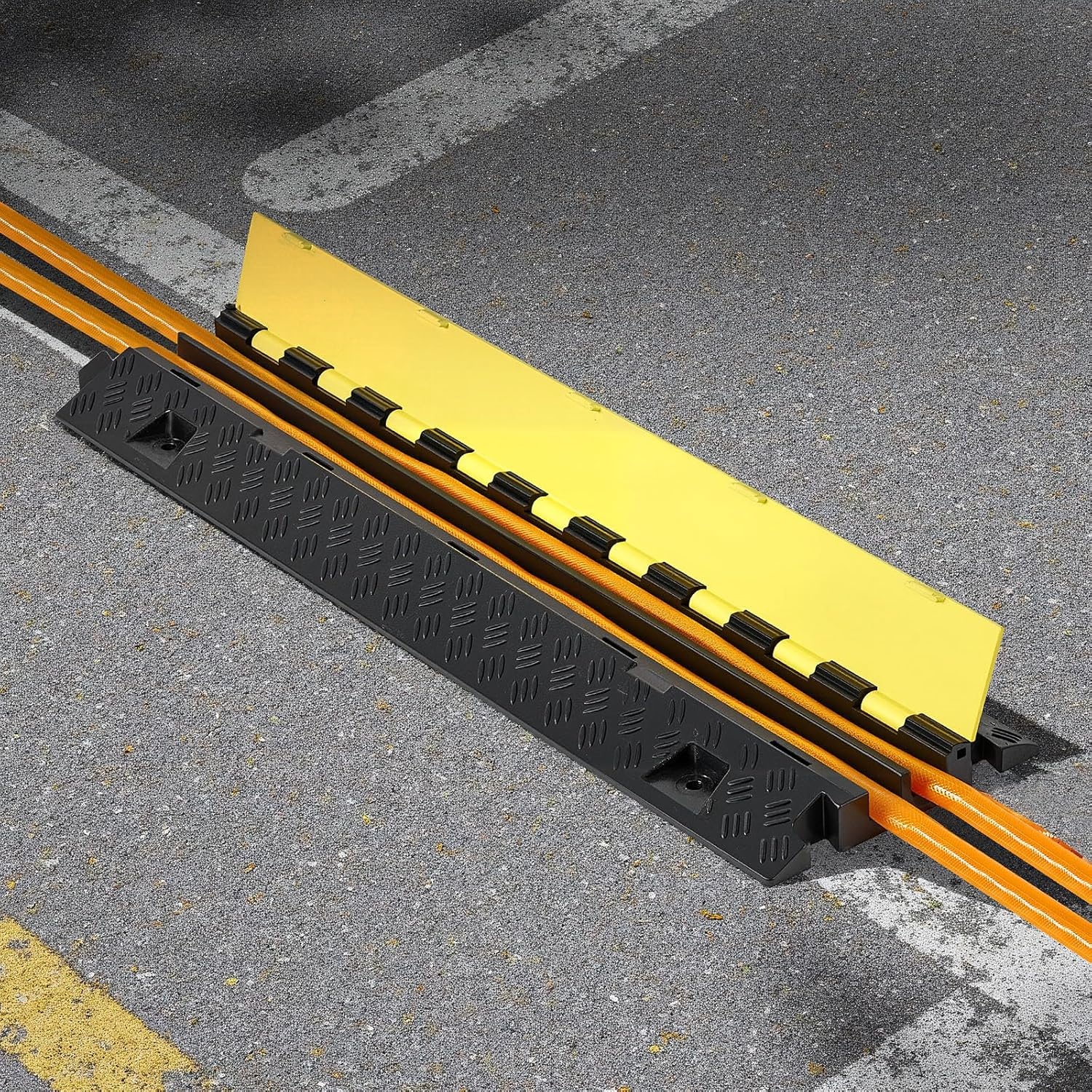 image:imageVEVOR 5 PCs TPU Cable Protector Ramp Heavy Duty 2Channel Speed Bumps for Road OdorFree EcoFriendly TPU with TPR Cover for Driveway Hose Floor Cord Cover 22000 lbsAxle Capacity3 PCs