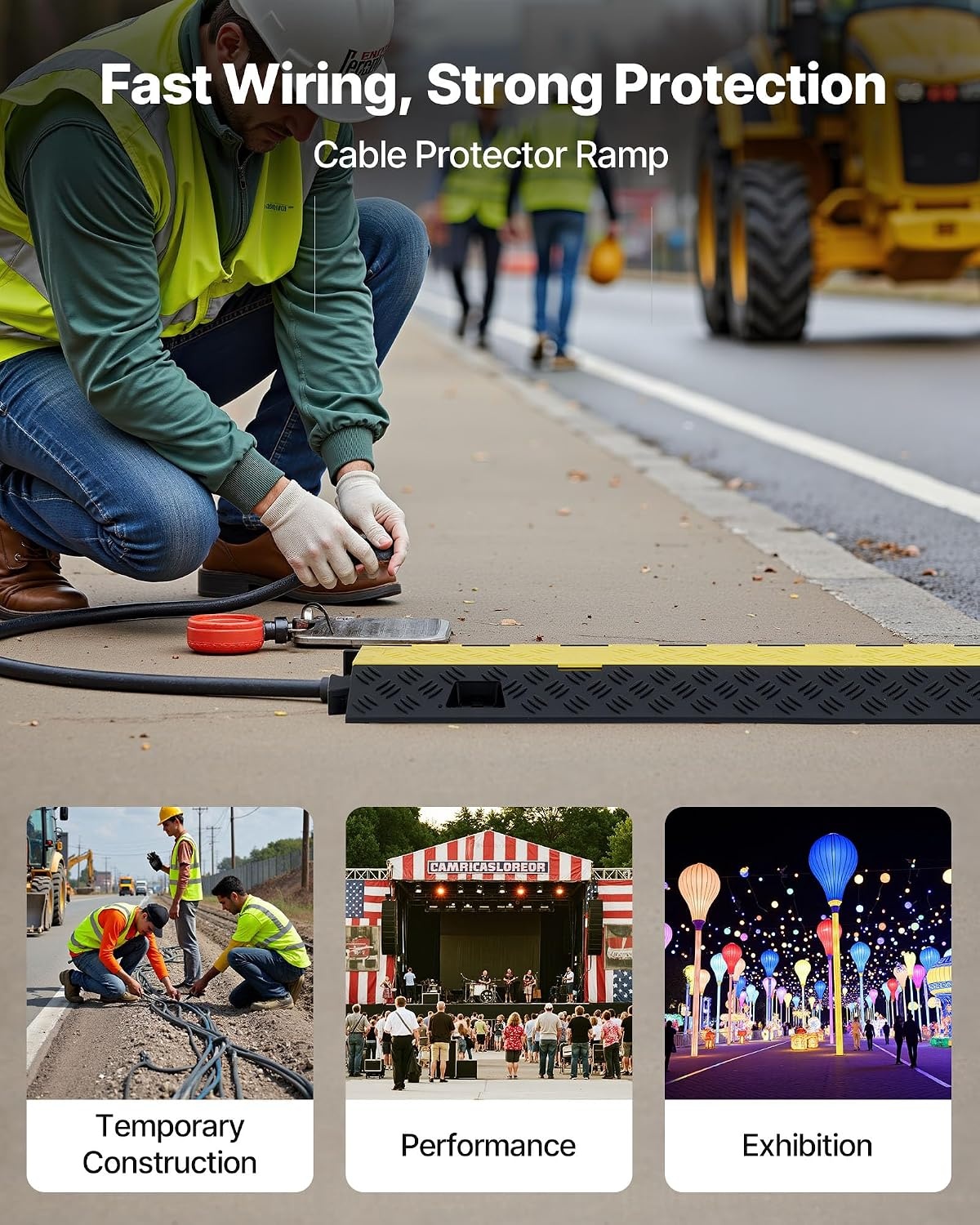 image:imageVEVOR 5 PCs TPU Cable Protector Ramp Heavy Duty 2Channel Speed Bumps for Road OdorFree EcoFriendly TPU with TPR Cover for Driveway Hose Floor Cord Cover 22000 lbsAxle Capacity3 PCs