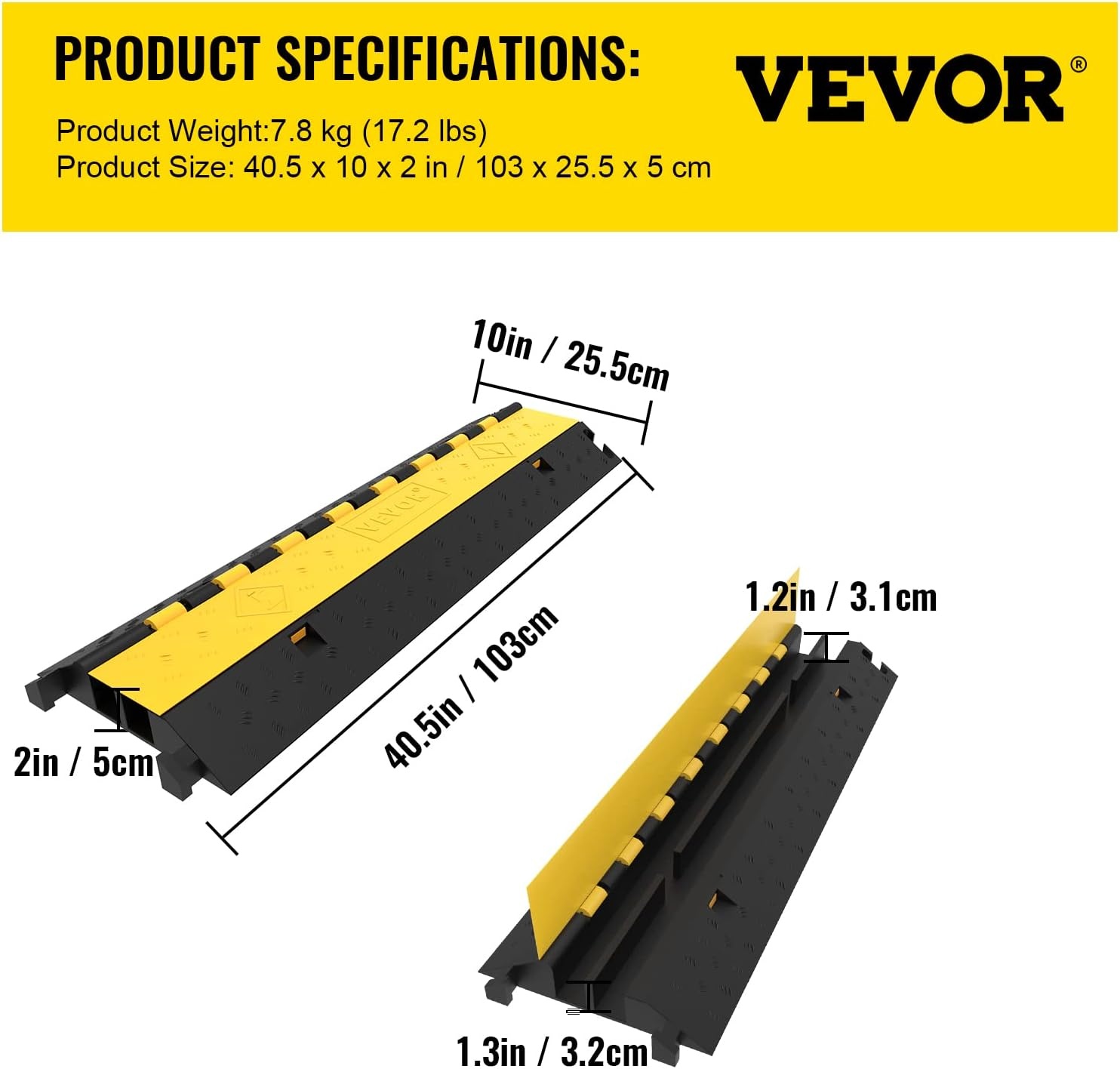 image:imageVEVOR 5 Pack Rubber Cable Protector Ramp 2 Channel Heavy Duty 66000 lbs Load Capacity Cable Wire Cord Cover Ramp Speed Bump Driveway Hose Cable Ramp Protective Cover 2Channel 5 Pack66000 lbs4 Pcs