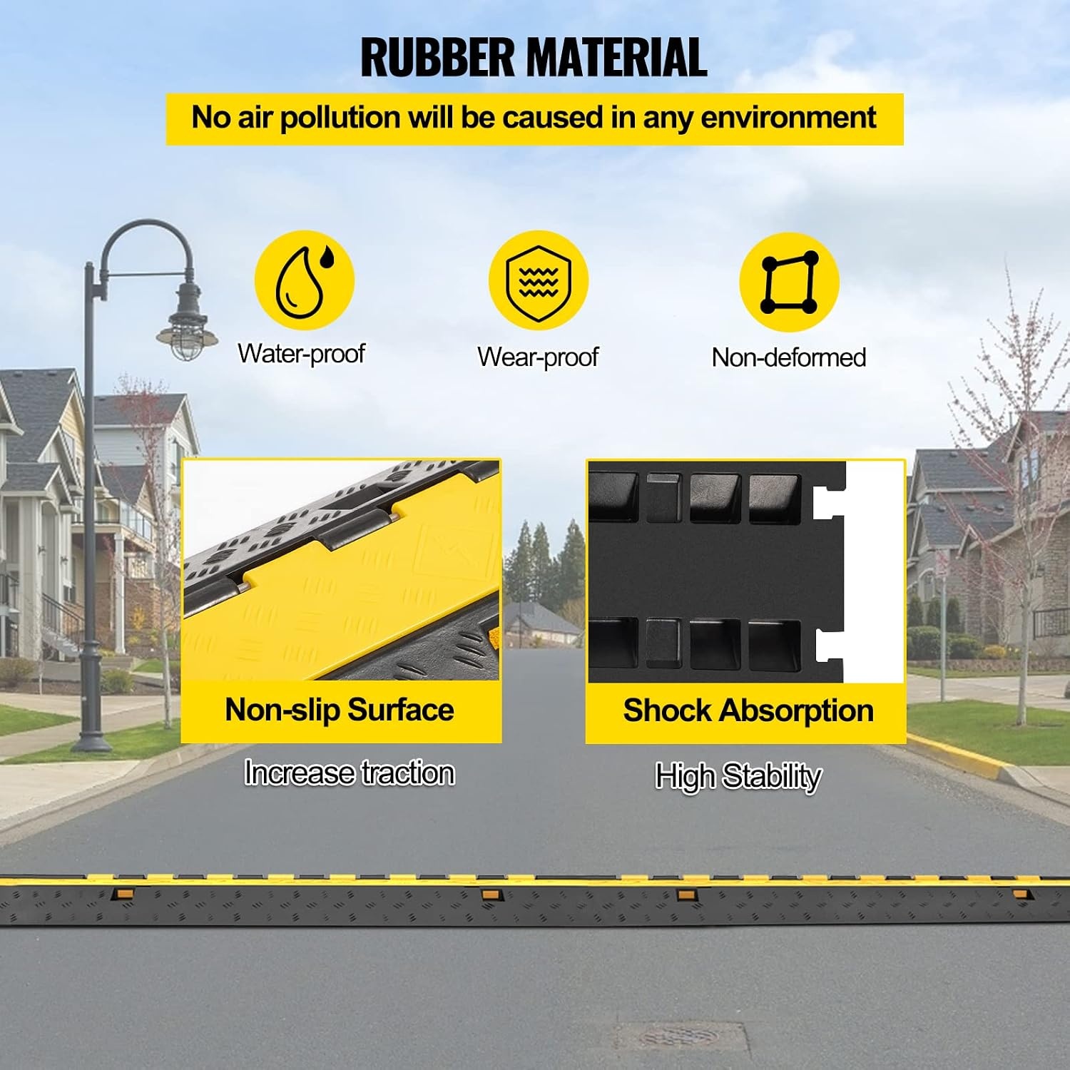 image:imageVEVOR 5 Pack Rubber Cable Protector Ramp 2 Channel Heavy Duty 66000 lbs Load Capacity Cable Wire Cord Cover Ramp Speed Bump Driveway Hose Cable Ramp Protective Cover 2Channel 5 Pack66000 lbs4 Pcs