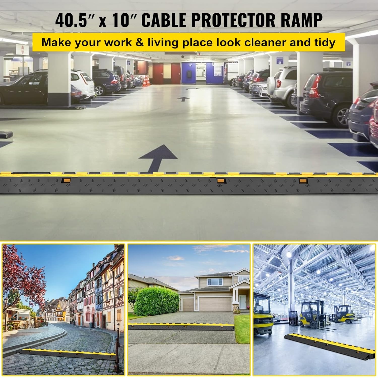 image:imageVEVOR 5 Pack Rubber Cable Protector Ramp 2 Channel Heavy Duty 66000 lbs Load Capacity Cable Wire Cord Cover Ramp Speed Bump Driveway Hose Cable Ramp Protective Cover 2Channel 5 Pack66000 lbs4 Pcs