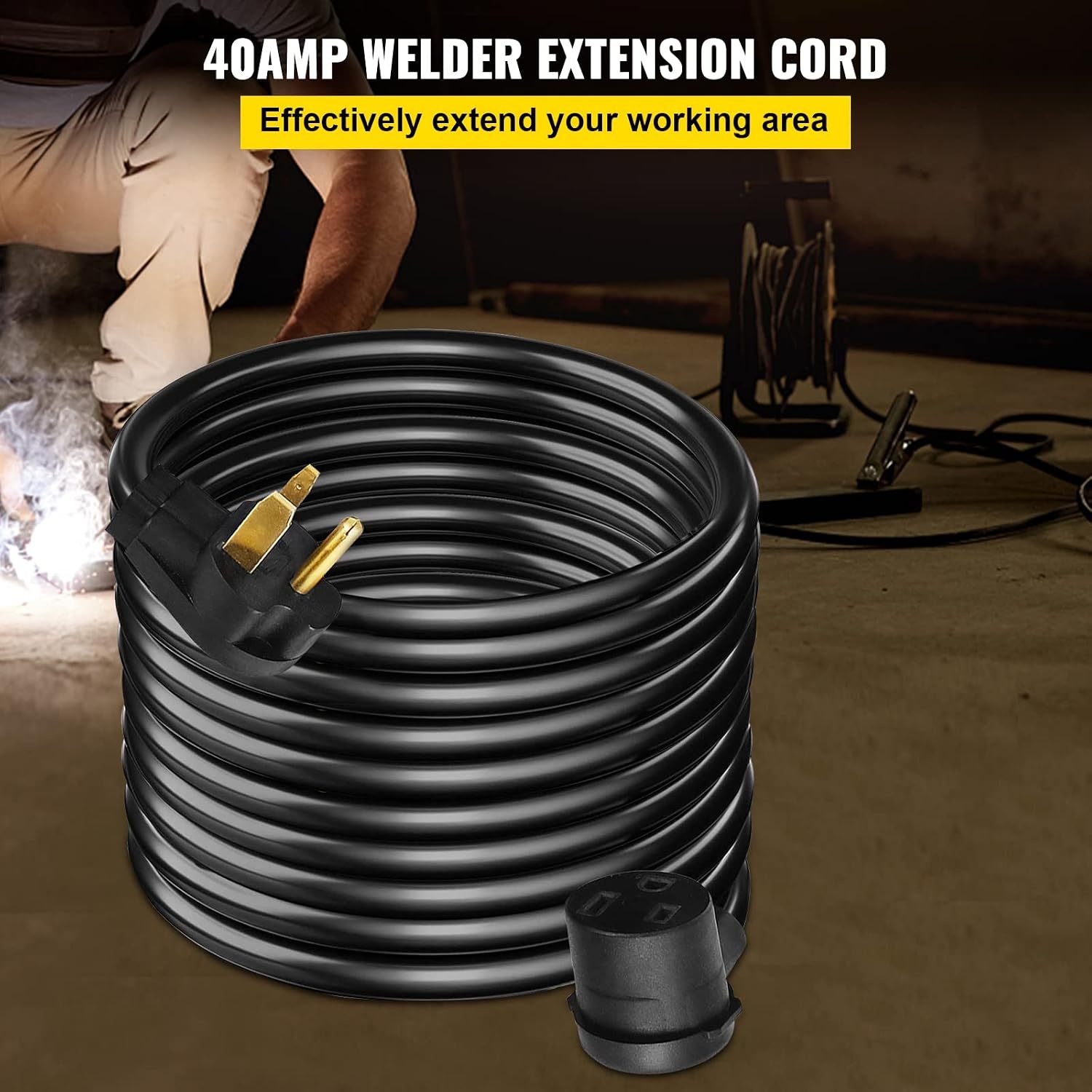 image:imageVEVOR 50FT Welder Extension Cord 40 Amp 250V 10 Gauge NEMA 650 3 Prong STW 103 AWG Heavy Duty Welding Power Cord for MIGTIGPlasmaLincolnMiller50 ft