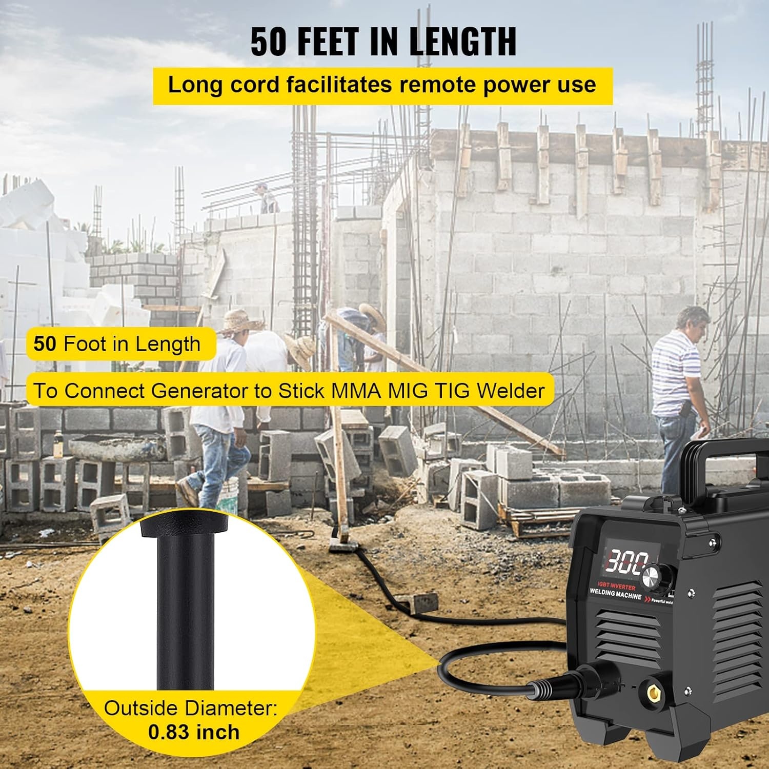 image:imageVEVOR 50FT Welder Extension Cord 40 Amp 250V 10 Gauge NEMA 650 3 Prong STW 103 AWG Heavy Duty Welding Power Cord for MIGTIGPlasmaLincolnMiller50 ft