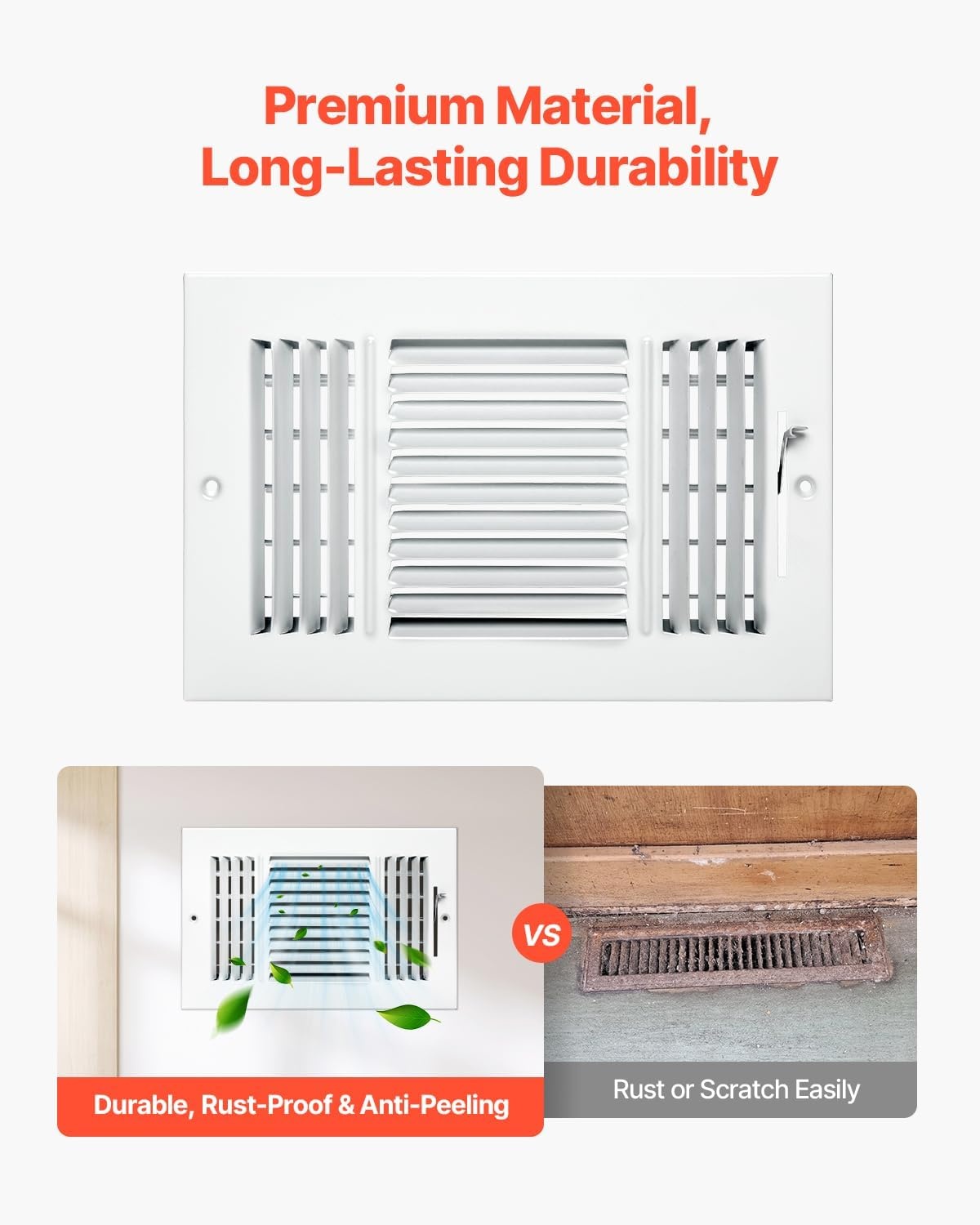 image:imageVEVOR 6 x 10 Inch Air Vent Covers 6Pack Return Air Vent Cover HVAC 3Direction Iron Vent Grilles for Wall amp Ceiling Rustproof AntiPeeling Air Vents Deflector Adjustable with Metal Damper White6 x 10 Inch