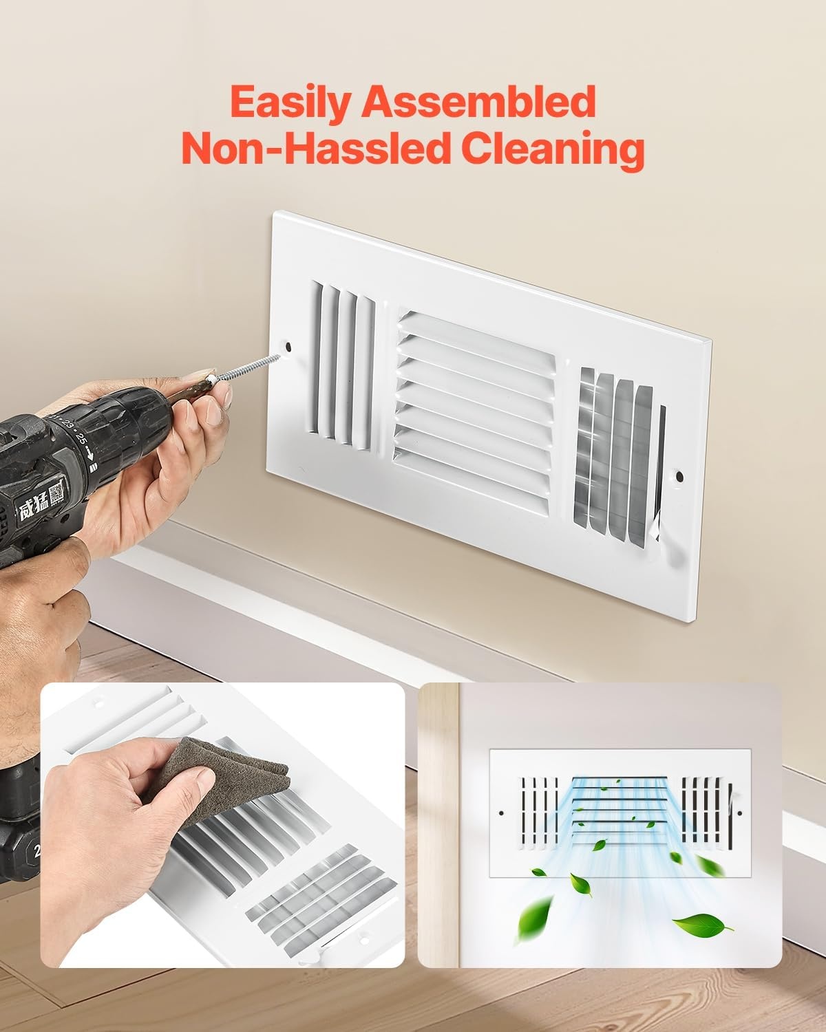 image:imageVEVOR 6 x 10 Inch Air Vent Covers 6Pack Return Air Vent Cover HVAC 3Direction Iron Vent Grilles for Wall amp Ceiling Rustproof AntiPeeling Air Vents Deflector Adjustable with Metal Damper White4 x 10 Inch