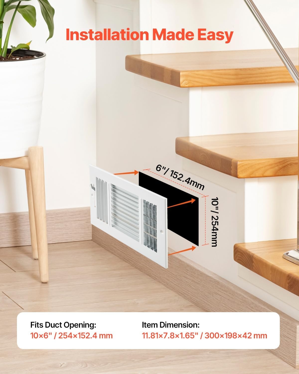 image:imageVEVOR 6 x 10 Inch Air Vent Covers 6Pack Return Air Vent Cover HVAC 3Direction Iron Vent Grilles for Wall amp Ceiling Rustproof AntiPeeling Air Vents Deflector Adjustable with Metal Damper White6 x 10 Inch