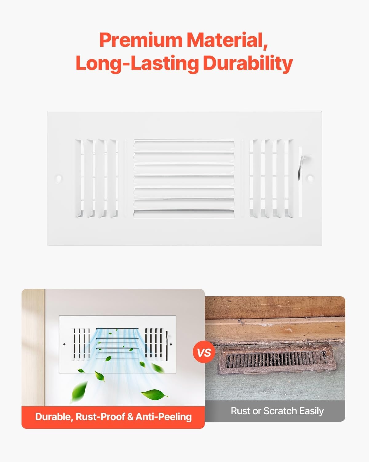 image:imageVEVOR 6 x 10 Inch Air Vent Covers 6Pack Return Air Vent Cover HVAC 3Direction Iron Vent Grilles for Wall amp Ceiling Rustproof AntiPeeling Air Vents Deflector Adjustable with Metal Damper White4 x 10 Inch