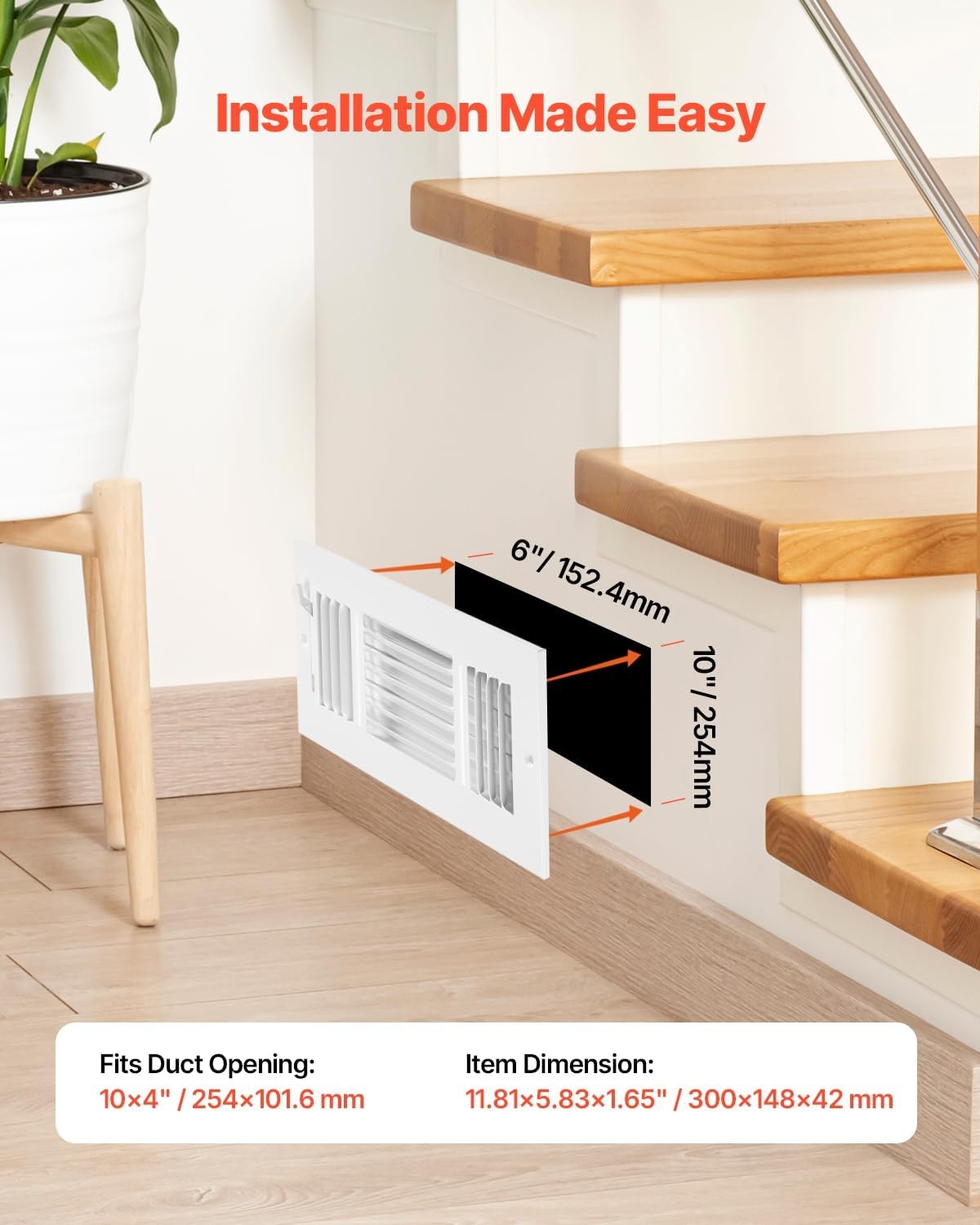 image:imageVEVOR 6 x 10 Inch Air Vent Covers 6Pack Return Air Vent Cover HVAC 3Direction Iron Vent Grilles for Wall amp Ceiling Rustproof AntiPeeling Air Vents Deflector Adjustable with Metal Damper White4 x 10 Inch