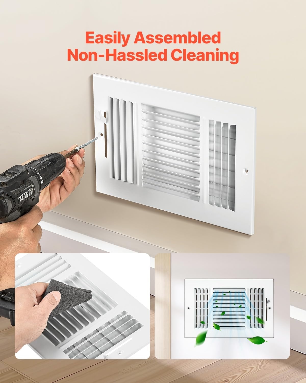 image:imageVEVOR 6 x 10 Inch Air Vent Covers 6Pack Return Air Vent Cover HVAC 3Direction Iron Vent Grilles for Wall amp Ceiling Rustproof AntiPeeling Air Vents Deflector Adjustable with Metal Damper White6 x 10 Inch