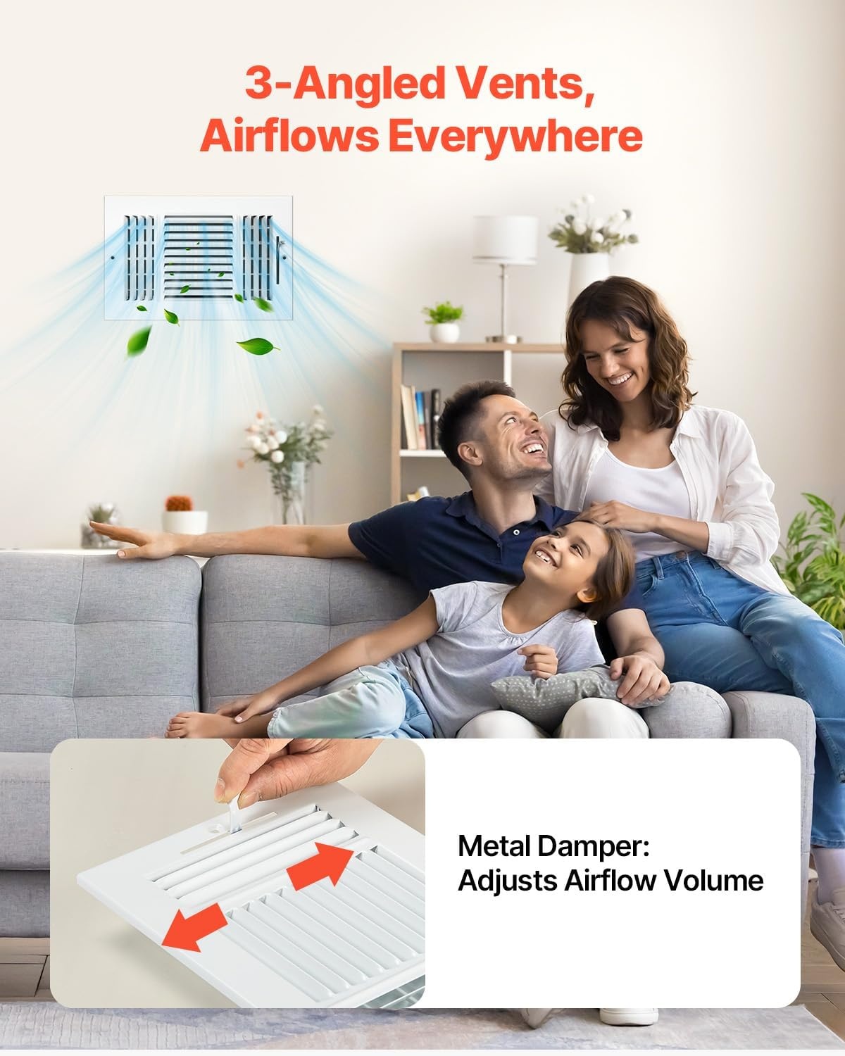 image:imageVEVOR 6 x 10 Inch Air Vent Covers 6Pack Return Air Vent Cover HVAC 3Direction Iron Vent Grilles for Wall amp Ceiling Rustproof AntiPeeling Air Vents Deflector Adjustable with Metal Damper White6 x 10 Inch