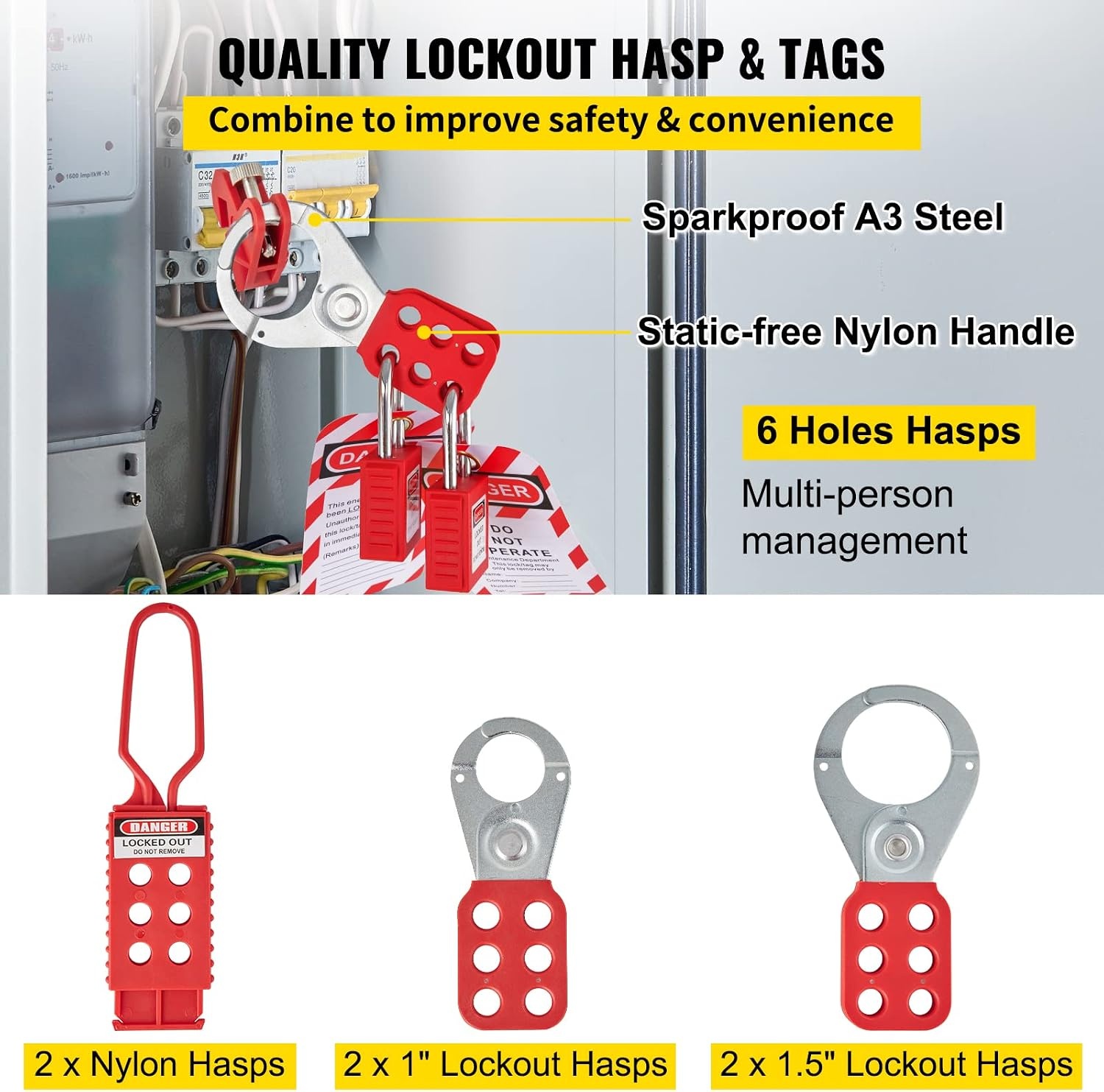 image:imageVEVOR 60pcs Lockout Tagout Kit 14 Padlocks 3 Hasps 40 Tags 40 Ties 5 Expansion Kits Lockout Station Board Metallic Industrial amp Electrical Safety43pcs Set