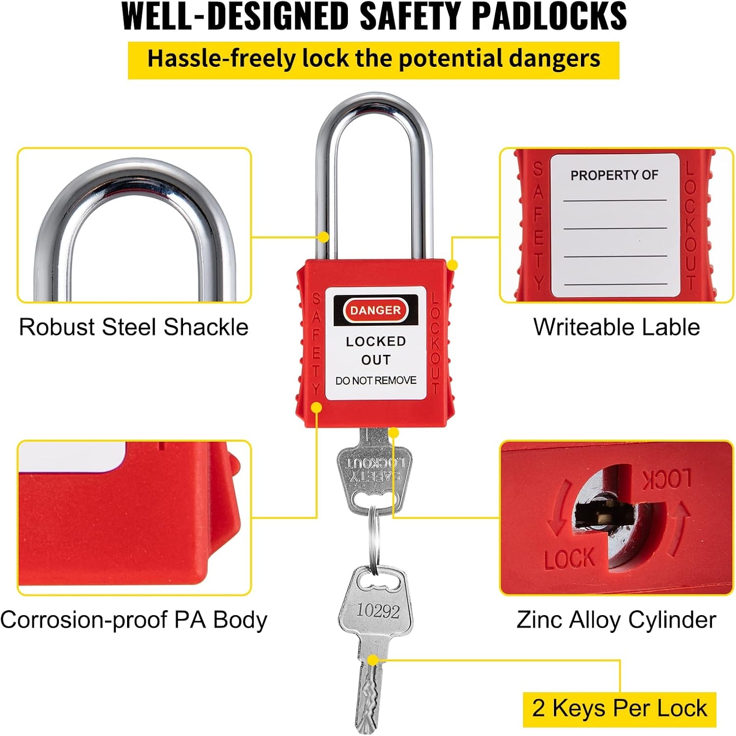 image:imageVEVOR 60pcs Lockout Tagout Kit 14 Padlocks 3 Hasps 40 Tags 40 Ties 5 Expansion Kits Lockout Station Board Metallic Industrial amp Electrical Safety43pcs Set