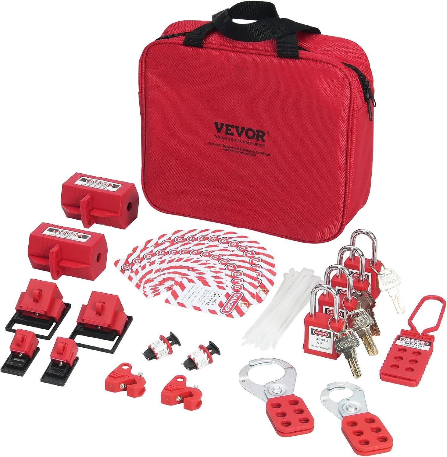 image:imageVEVOR 60pcs Lockout Tagout Kit 14 Padlocks 3 Hasps 40 Tags 40 Ties 5 Expansion Kits Lockout Station Board Metallic Industrial amp Electrical Safety47pcs Set