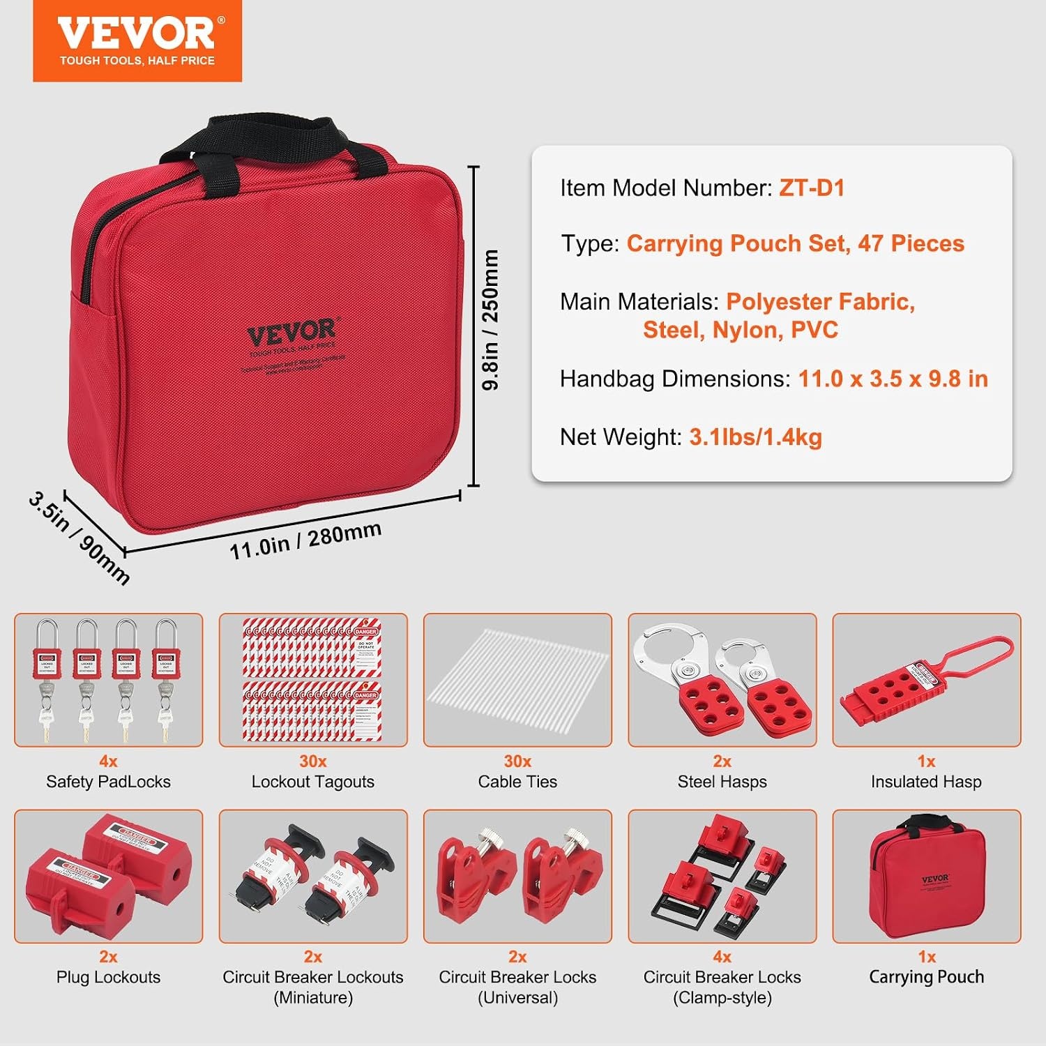 image:imageVEVOR 60pcs Lockout Tagout Kit 14 Padlocks 3 Hasps 40 Tags 40 Ties 5 Expansion Kits Lockout Station Board Metallic Industrial amp Electrical Safety47pcs Set