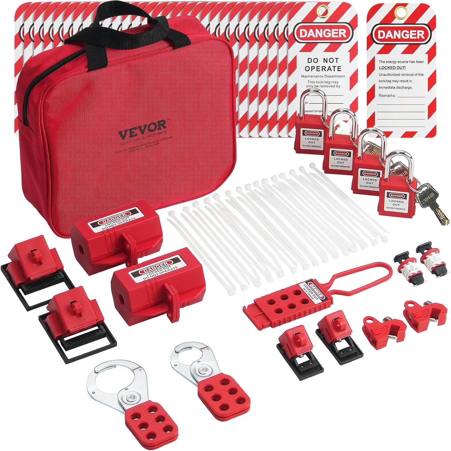 image:imageVEVOR 60pcs Lockout Tagout Kit 14 Padlocks 3 Hasps 40 Tags 40 Ties 5 Expansion Kits Lockout Station Board Metallic Industrial amp Electrical Safety47pcs Set