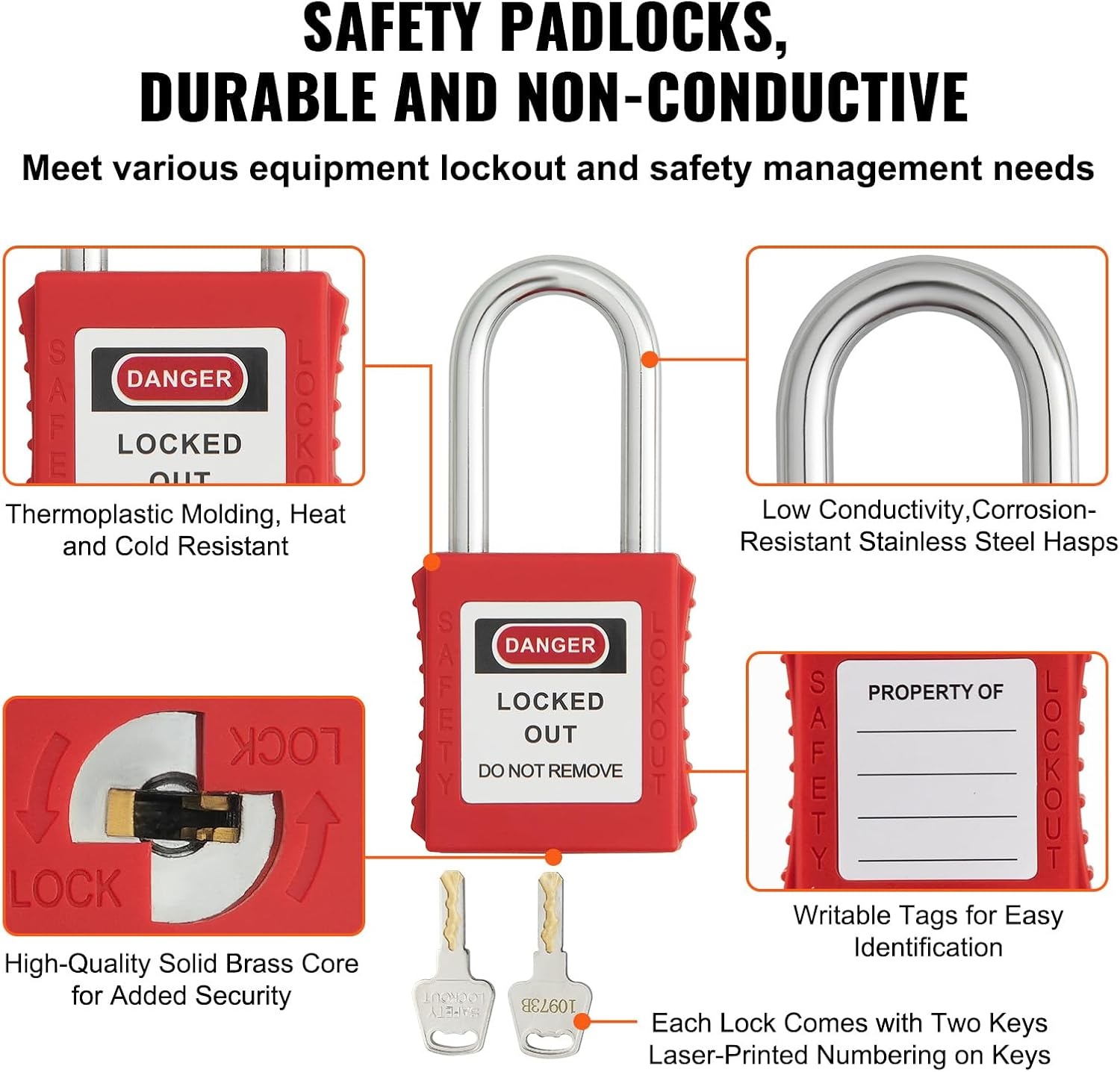 image:imageVEVOR 60pcs Lockout Tagout Kit 14 Padlocks 3 Hasps 40 Tags 40 Ties 5 Expansion Kits Lockout Station Board Metallic Industrial amp Electrical Safety47pcs Set