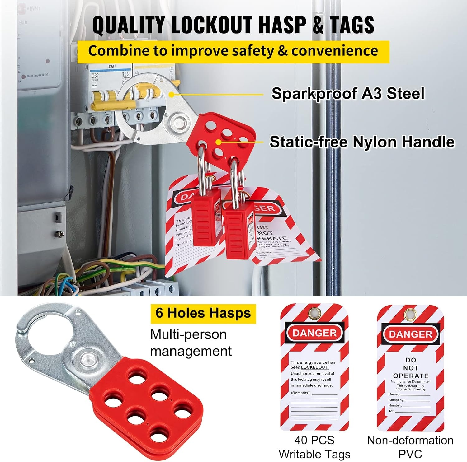 image:imageVEVOR 60pcs Lockout Tagout Kit 14 Padlocks 3 Hasps 40 Tags 40 Ties 5 Expansion Kits Lockout Station Board Metallic Industrial amp Electrical Safety58pcs Set
