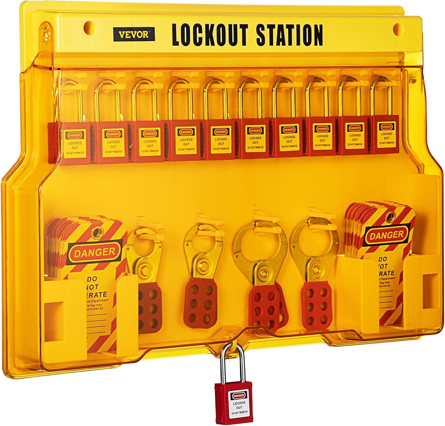 image:imageVEVOR 60pcs Lockout Tagout Kit 14 Padlocks 3 Hasps 40 Tags 40 Ties 5 Expansion Kits Lockout Station Board Metallic Industrial amp Electrical Safety58pcs Set