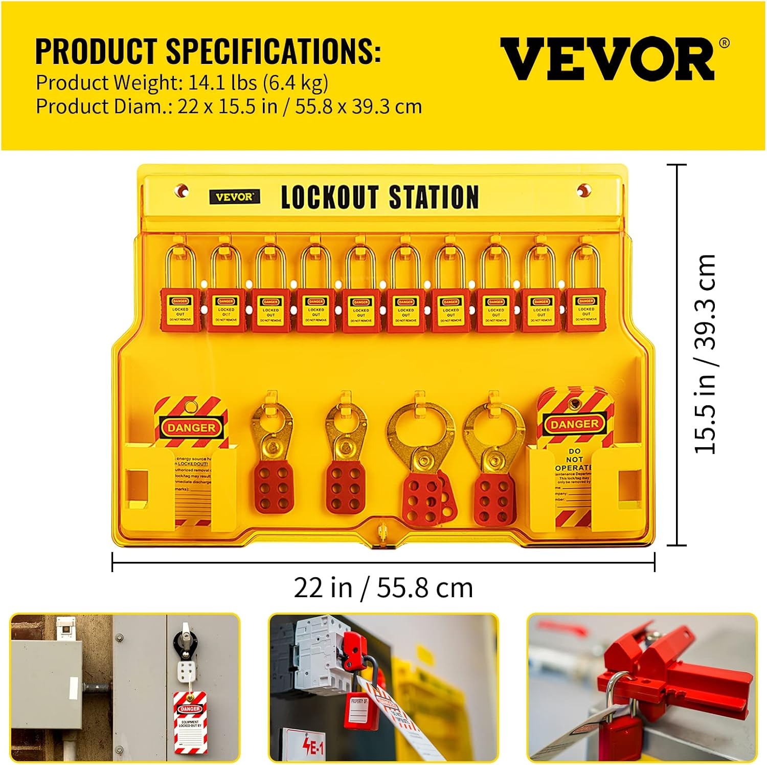 image:imageVEVOR 60pcs Lockout Tagout Kit 14 Padlocks 3 Hasps 40 Tags 40 Ties 5 Expansion Kits Lockout Station Board Metallic Industrial amp Electrical Safety58pcs Set