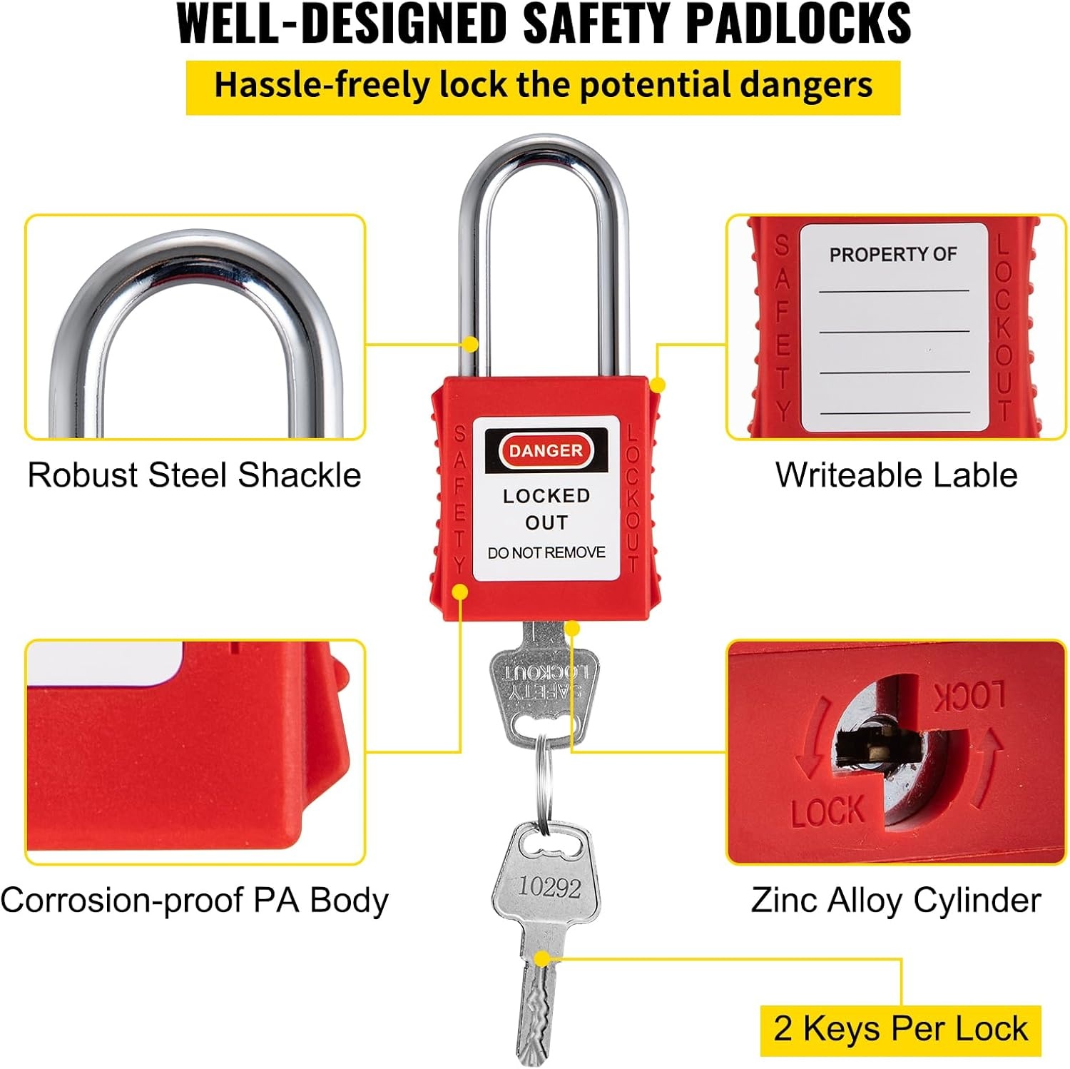 image:imageVEVOR 60pcs Lockout Tagout Kit 14 Padlocks 3 Hasps 40 Tags 40 Ties 5 Expansion Kits Lockout Station Board Metallic Industrial amp Electrical Safety58pcs Set