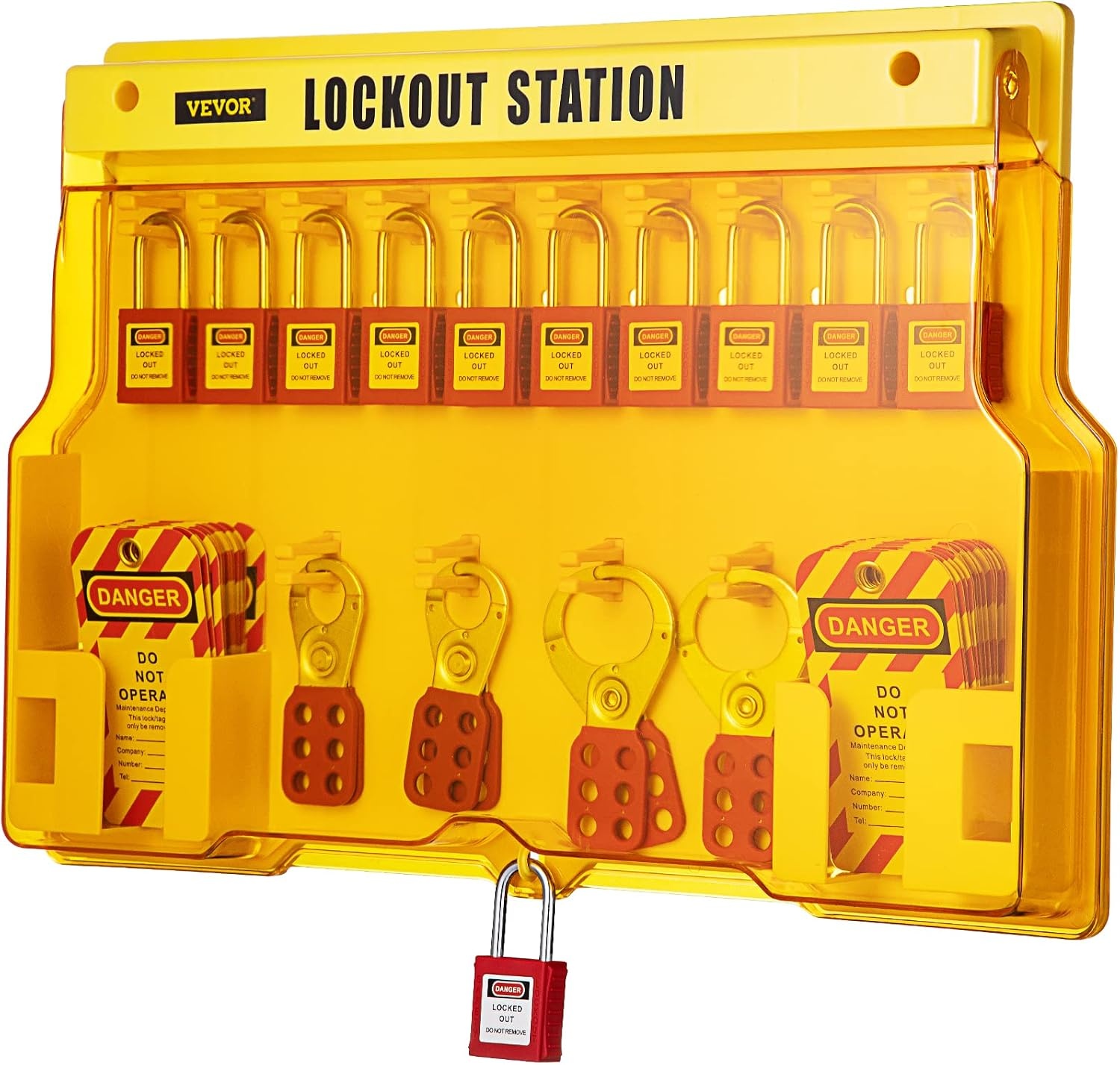 image:imageVEVOR 60pcs Lockout Tagout Kit 14 Padlocks 3 Hasps 40 Tags 40 Ties 5 Expansion Kits Lockout Station Board Metallic Industrial amp Electrical Safety58pcs Set