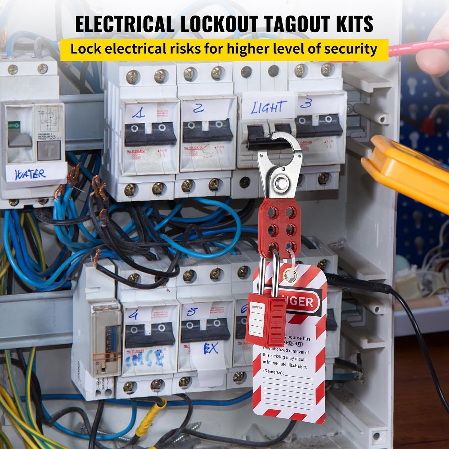 image:imageVEVOR 60pcs Lockout Tagout Kit 14 Padlocks 3 Hasps 40 Tags 40 Ties 5 Expansion Kits Lockout Station Board Metallic Industrial amp Electrical Safety58pcs Set