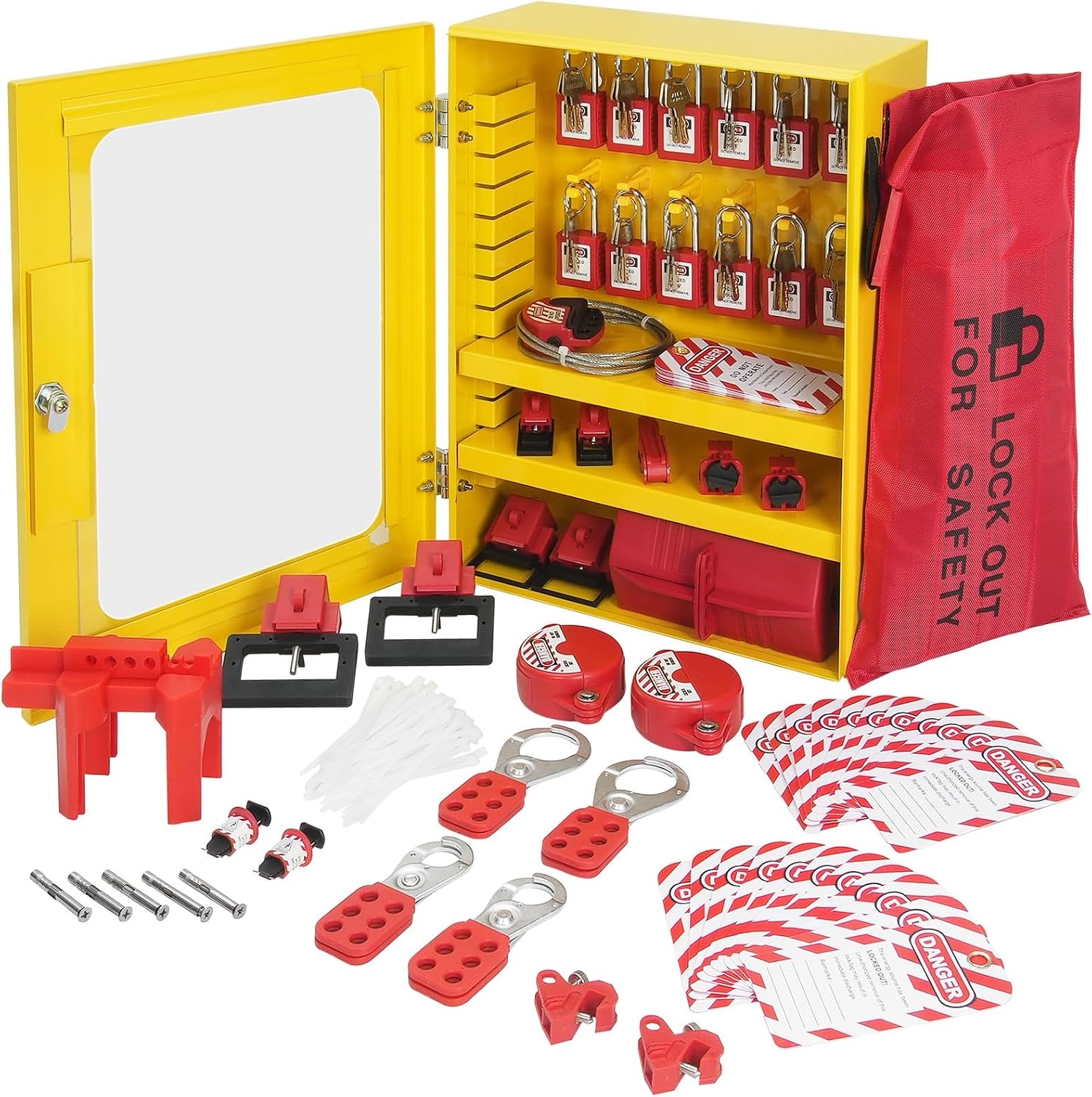 image:imageVEVOR 60pcs Lockout Tagout Kit 14 Padlocks 3 Hasps 40 Tags 40 Ties 5 Expansion Kits Lockout Station Board Metallic Industrial amp Electrical Safety59pcs Set