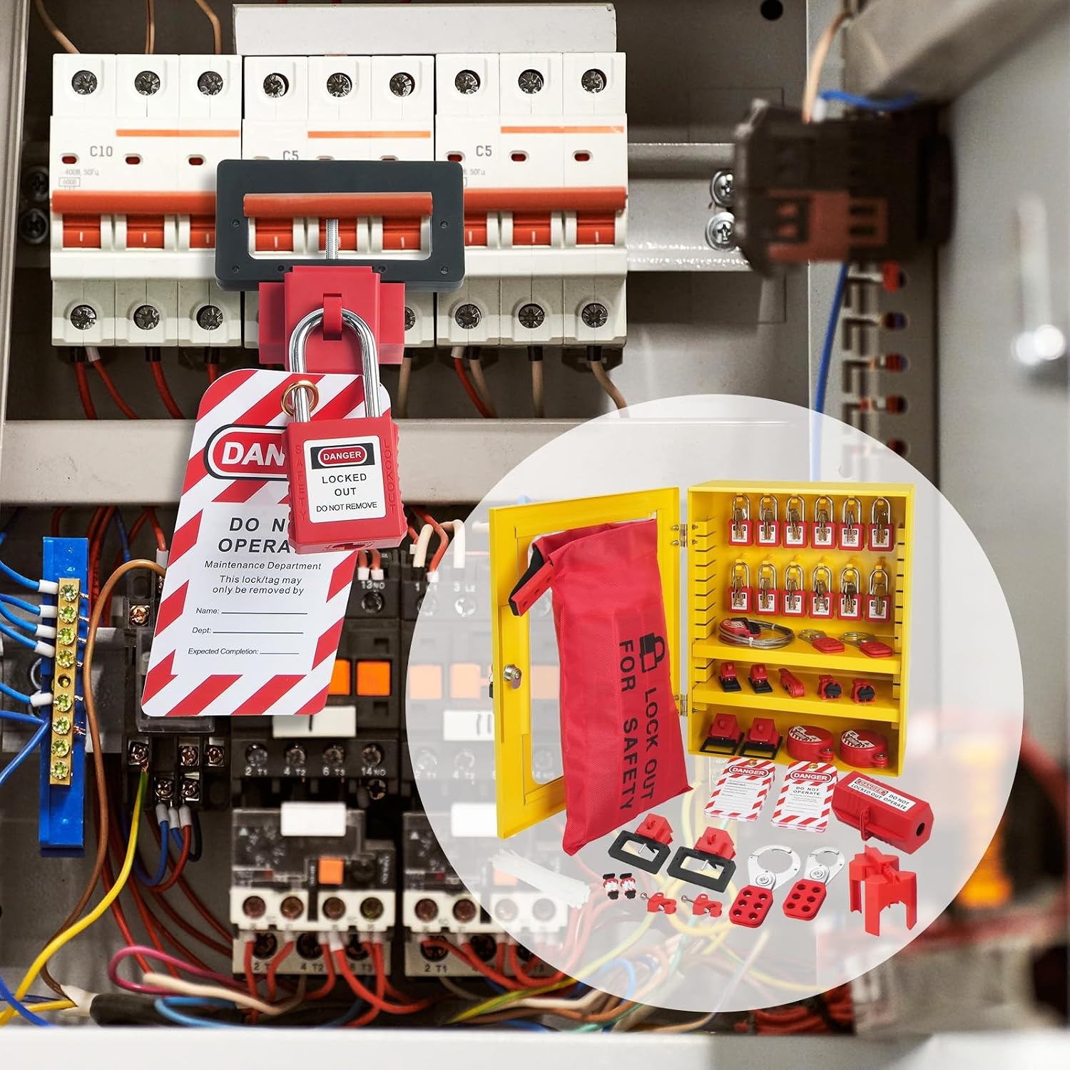 image:imageVEVOR 60pcs Lockout Tagout Kit 14 Padlocks 3 Hasps 40 Tags 40 Ties 5 Expansion Kits Lockout Station Board Metallic Industrial amp Electrical Safety59pcs Set