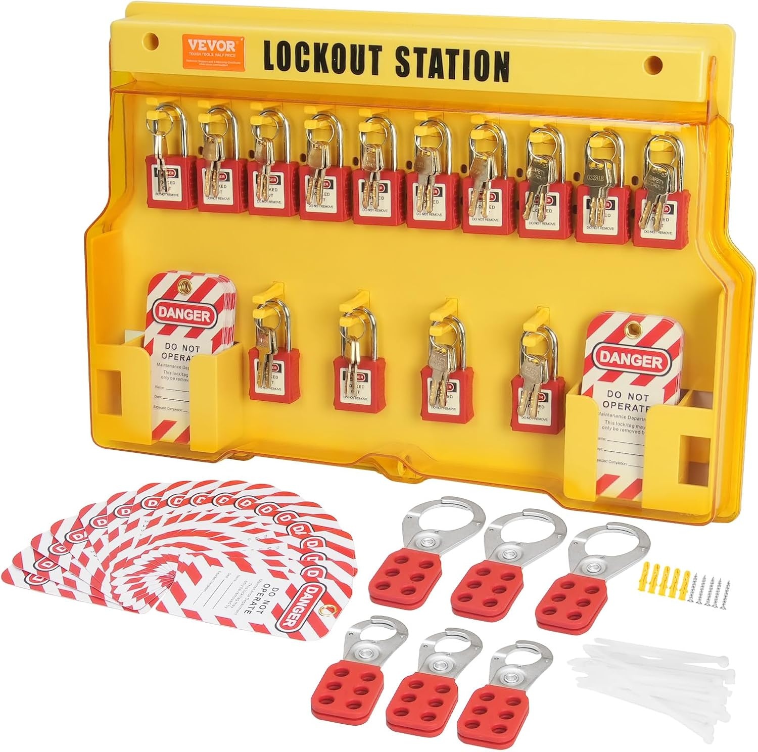 image:imageVEVOR 60pcs Lockout Tagout Kit 14 Padlocks 3 Hasps 40 Tags 40 Ties 5 Expansion Kits Lockout Station Board Metallic Industrial amp Electrical Safety60pcs Set