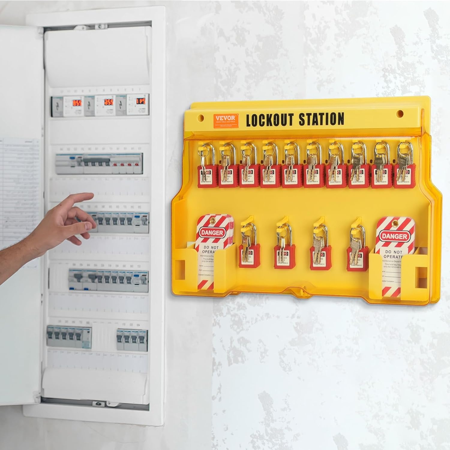 image:imageVEVOR 60pcs Lockout Tagout Kit 14 Padlocks 3 Hasps 40 Tags 40 Ties 5 Expansion Kits Lockout Station Board Metallic Industrial amp Electrical Safety60pcs Set