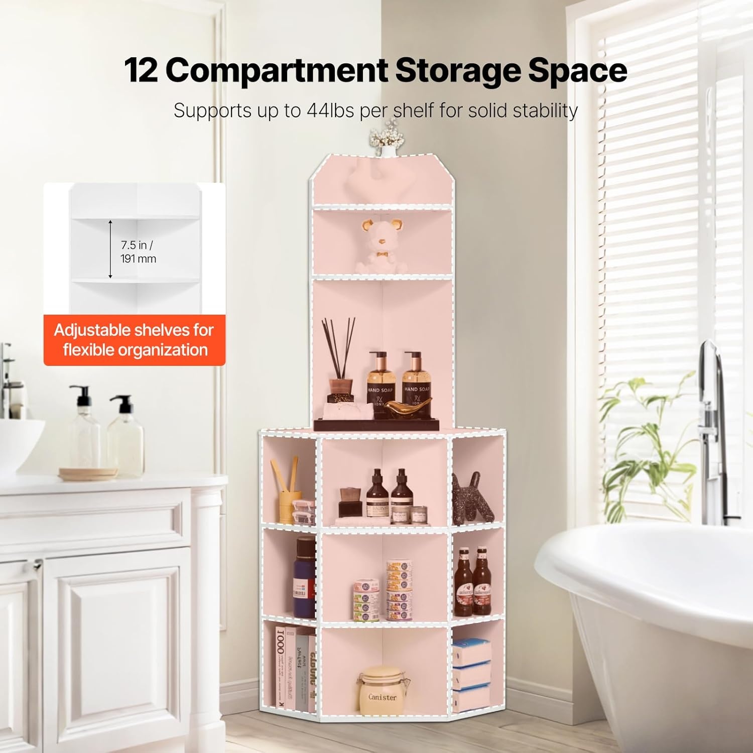 image:imageVEVOR 68 Tall Corner Storage Cabinet 6 Tiers Farmhouse Storage Cabinet with 4 Wooden Doors amp Adjustable Shelves Freestanding Corner Kitchen Cabinet for Living Room Kitchen Laundry Room WhiteT2