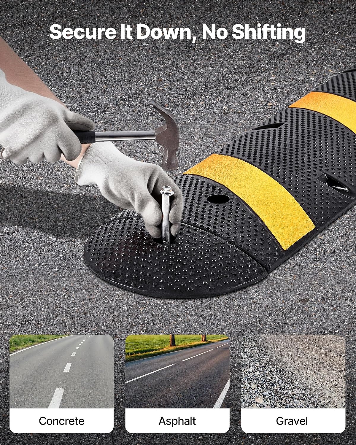 image:imageVEVOR 6FT Rubber Driveway Speed Bumps for Road2PCS Heavy Duty 2 Channel Modular Traffic Speed Humps 22000 lbsAxle Load Capacity 72 Cable Protector Ramp with Screws for Asphalt Concrete Gravel1 Pack6FT